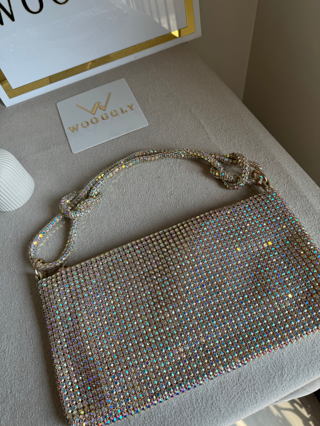 Dreamy Party Wear Rhinestone Bag - Silver with Pink