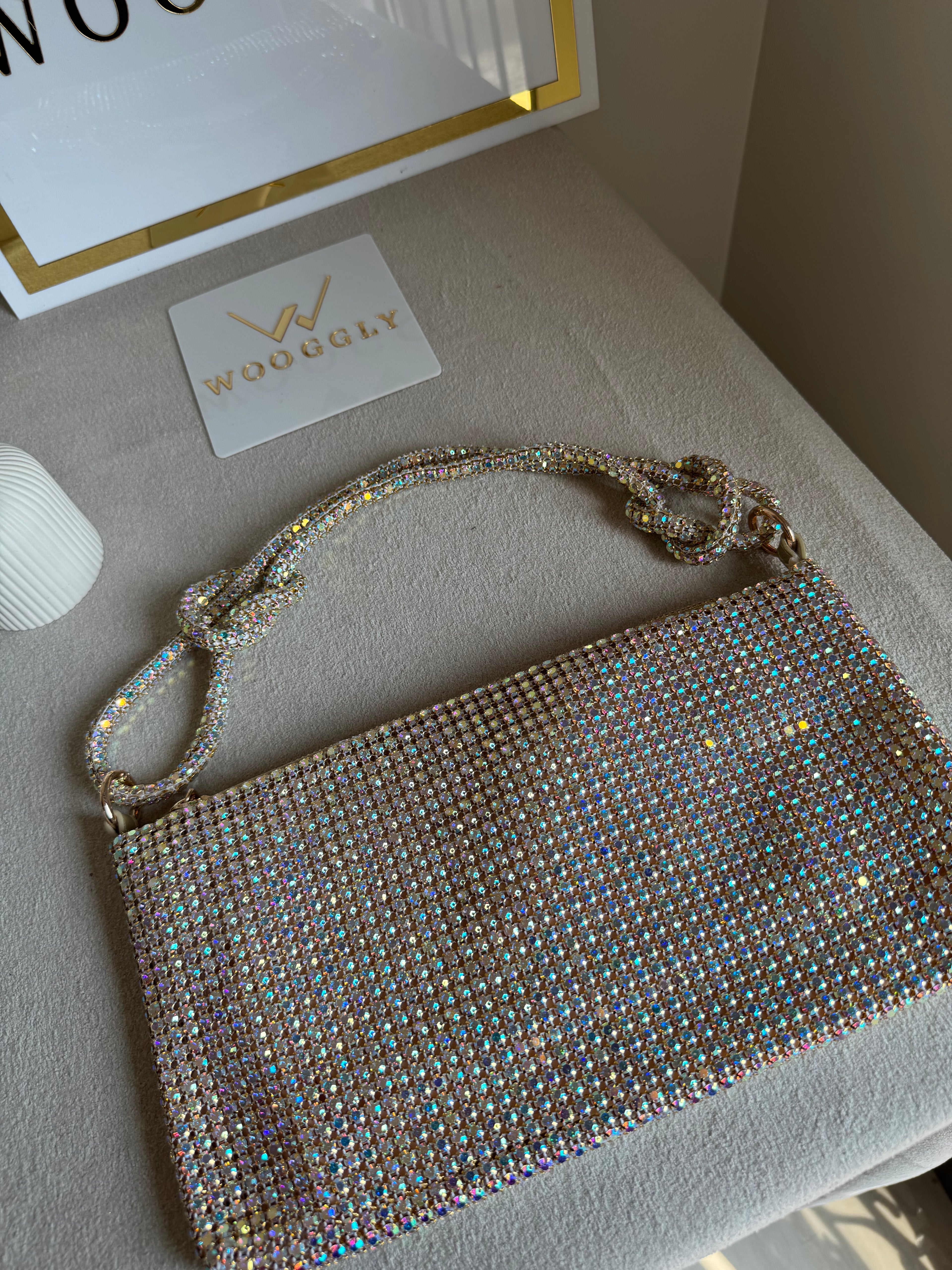 Dreamy Party Wear Rhinestone Bag - Silver with Pink