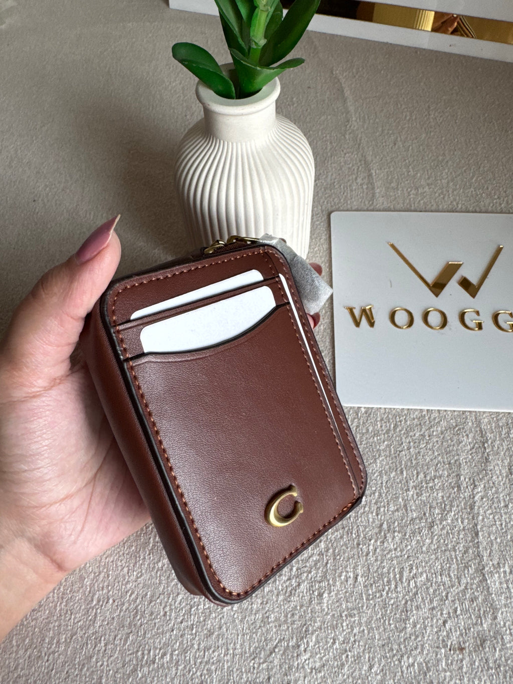 Coach Zip Card Case - Cadbury Brown