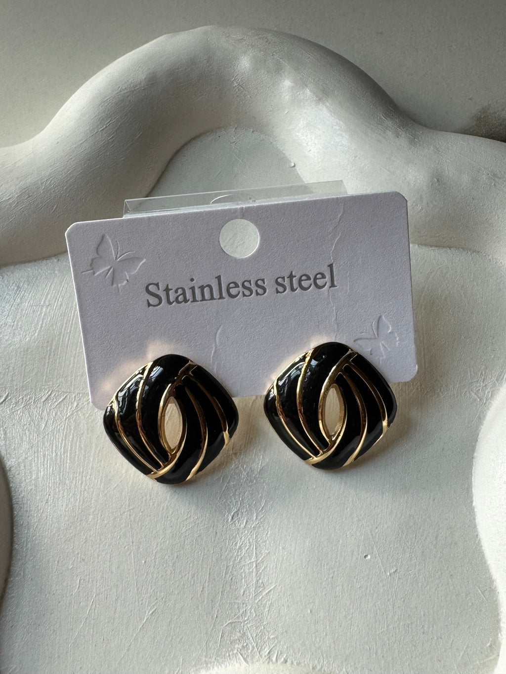 Velvet Edge Studs - Black & Gold