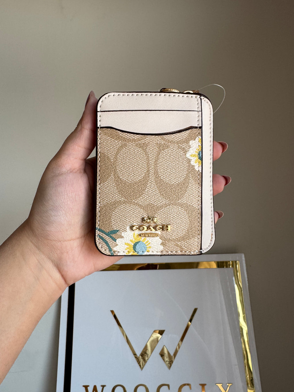 Coach Zip Card Case - Apricot White with Floral