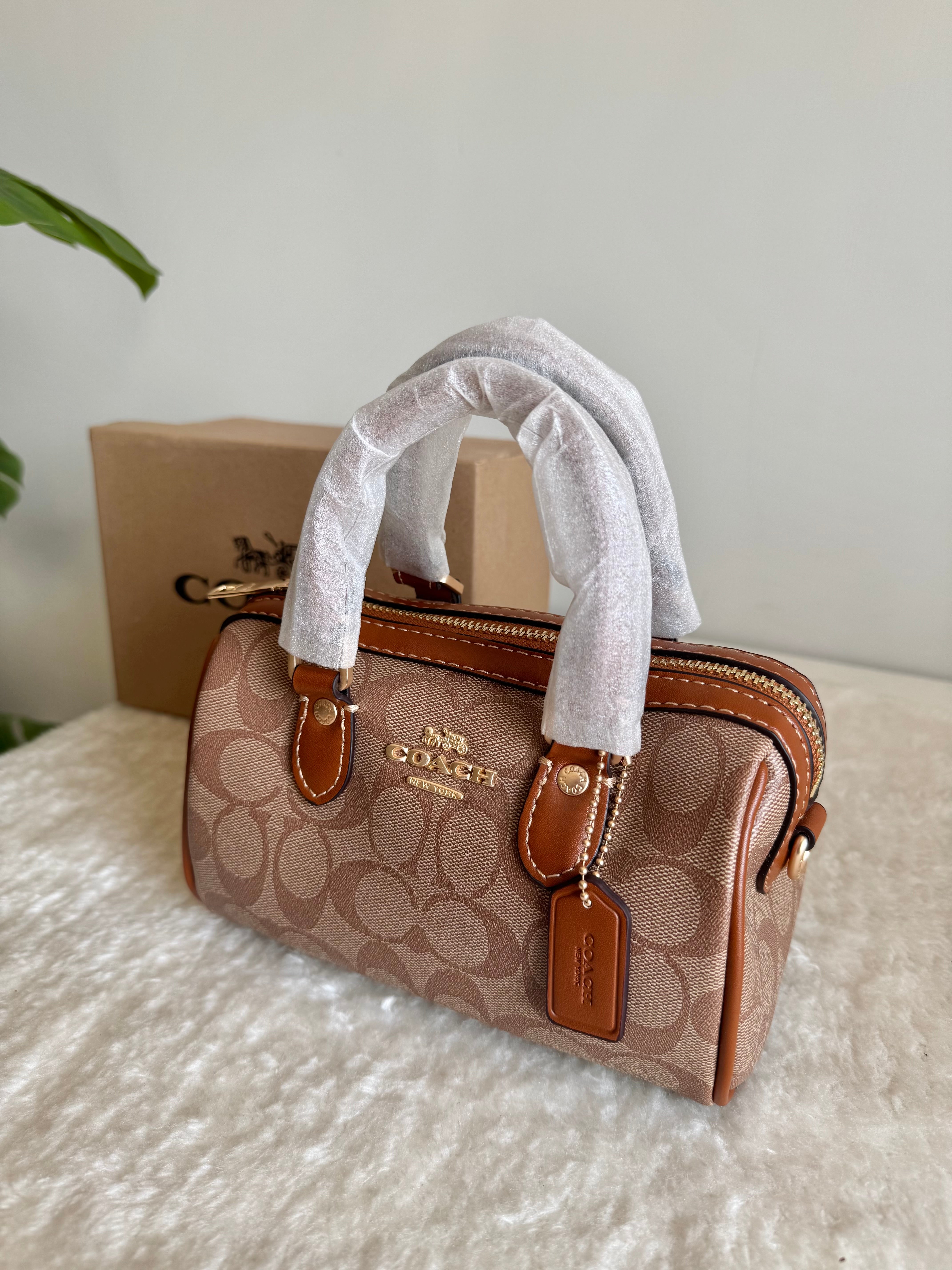 COACH Mini Duffle Bag PREMIUM with Long Strap (Apricot Brown) - BOX PACKING