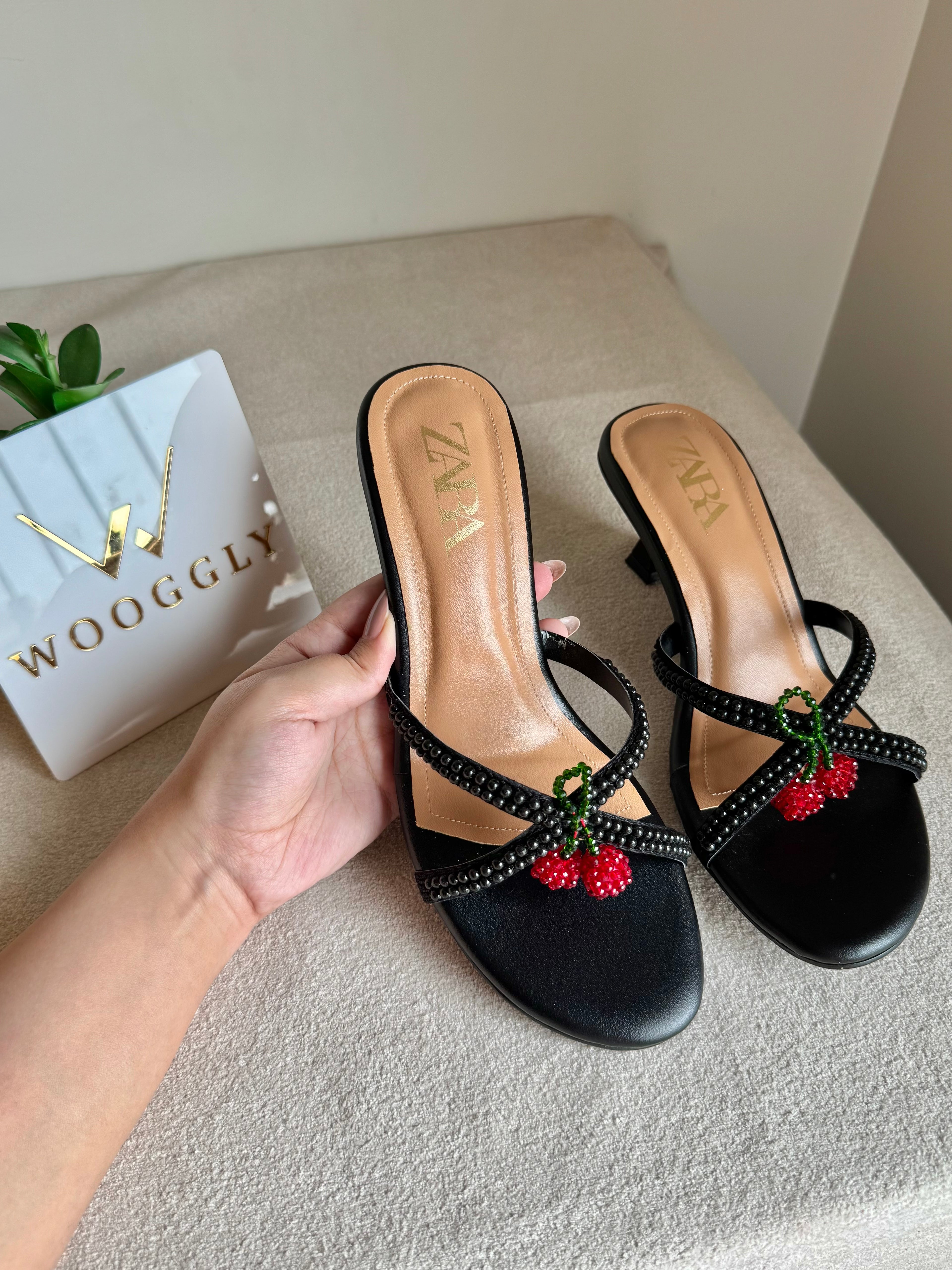 Cute Zara Cherry Heels Black