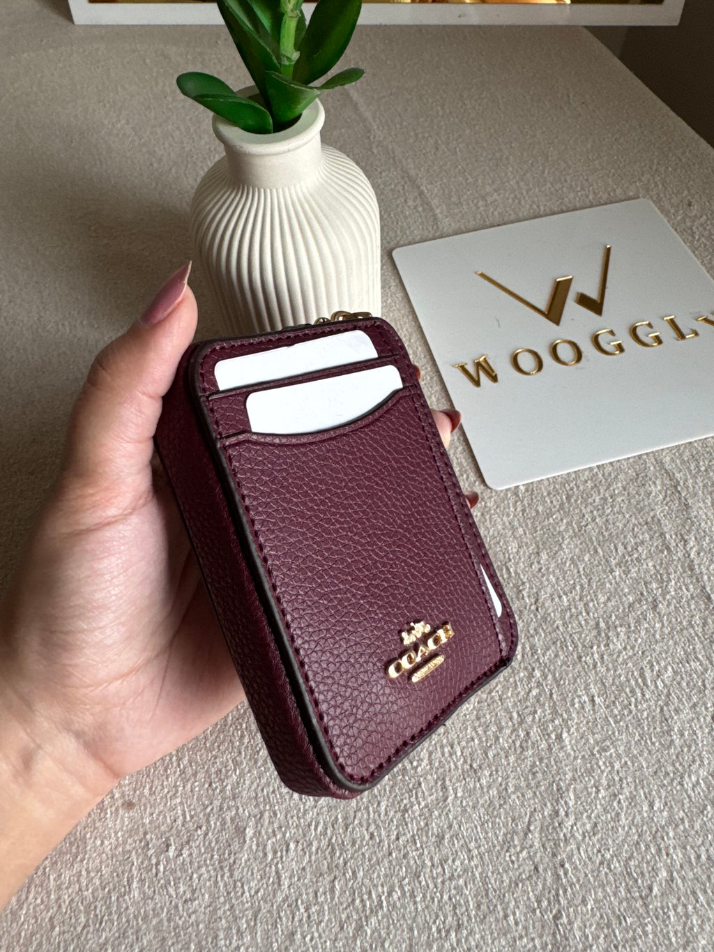 Coach Zip Card Case - Burgandy