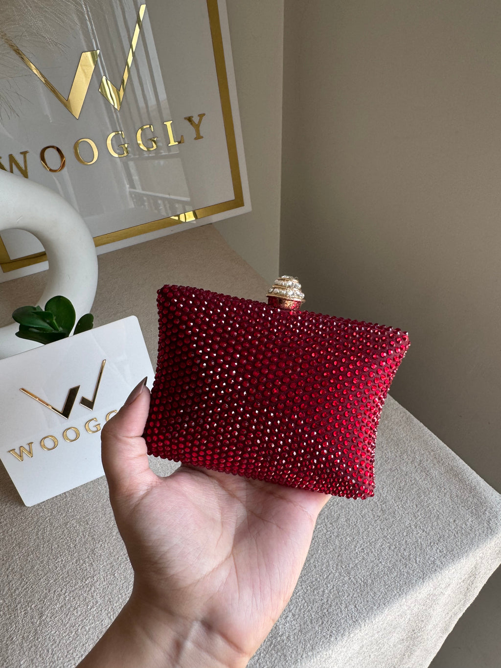 Ella Clutch - Red with Silver Diamontes