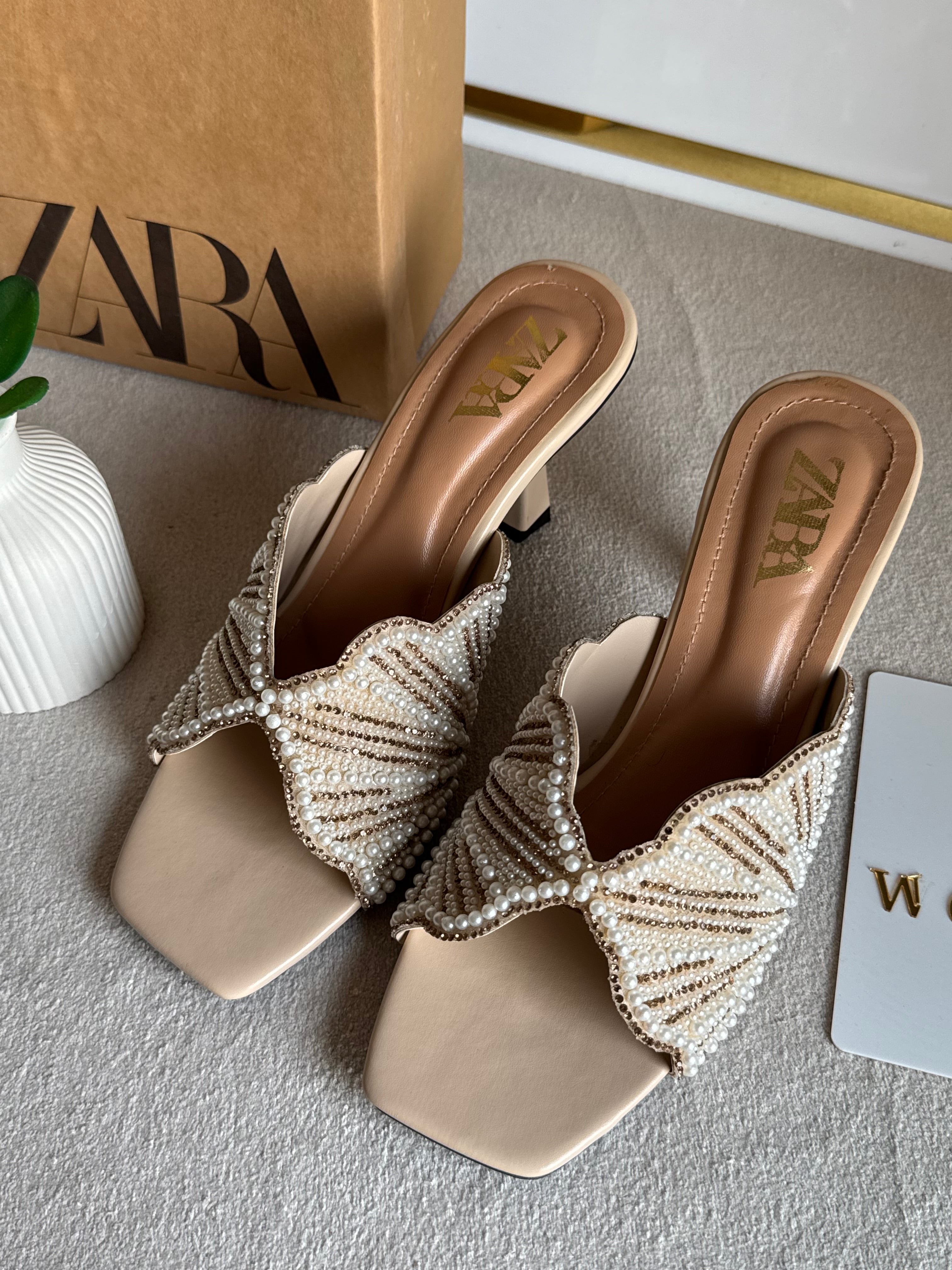 Viral Zara Faux Heels BEIGE with Brand Box