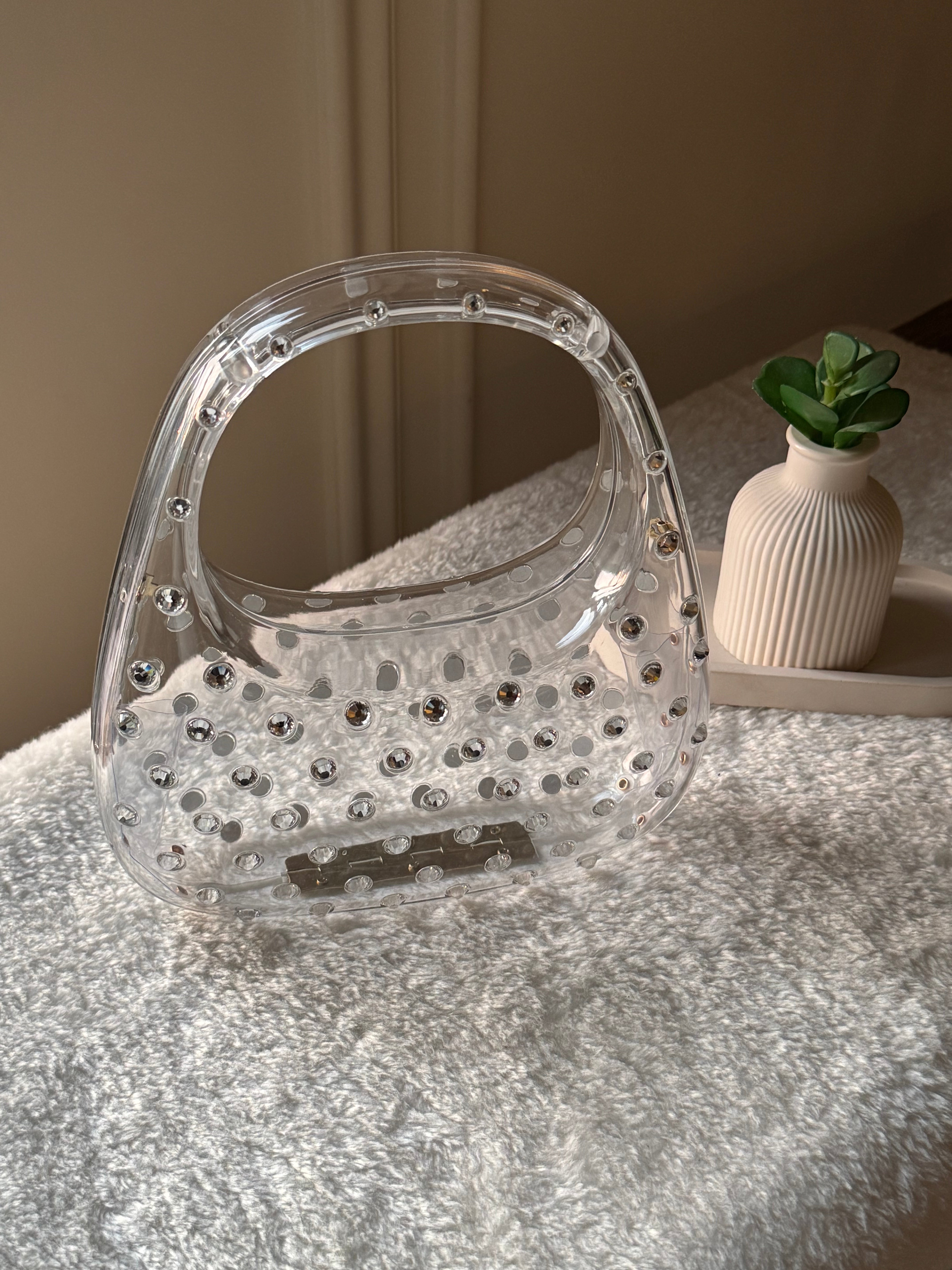 Glimmer Clutch (Silver) with Long Chain