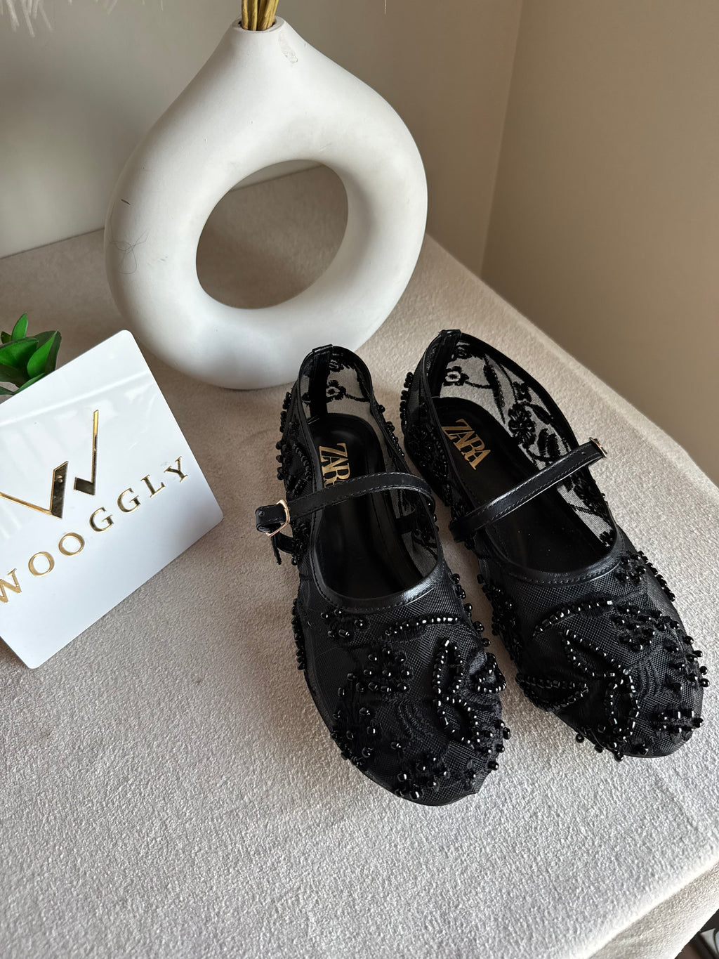 Zara Embroided Net Pumps - Black
