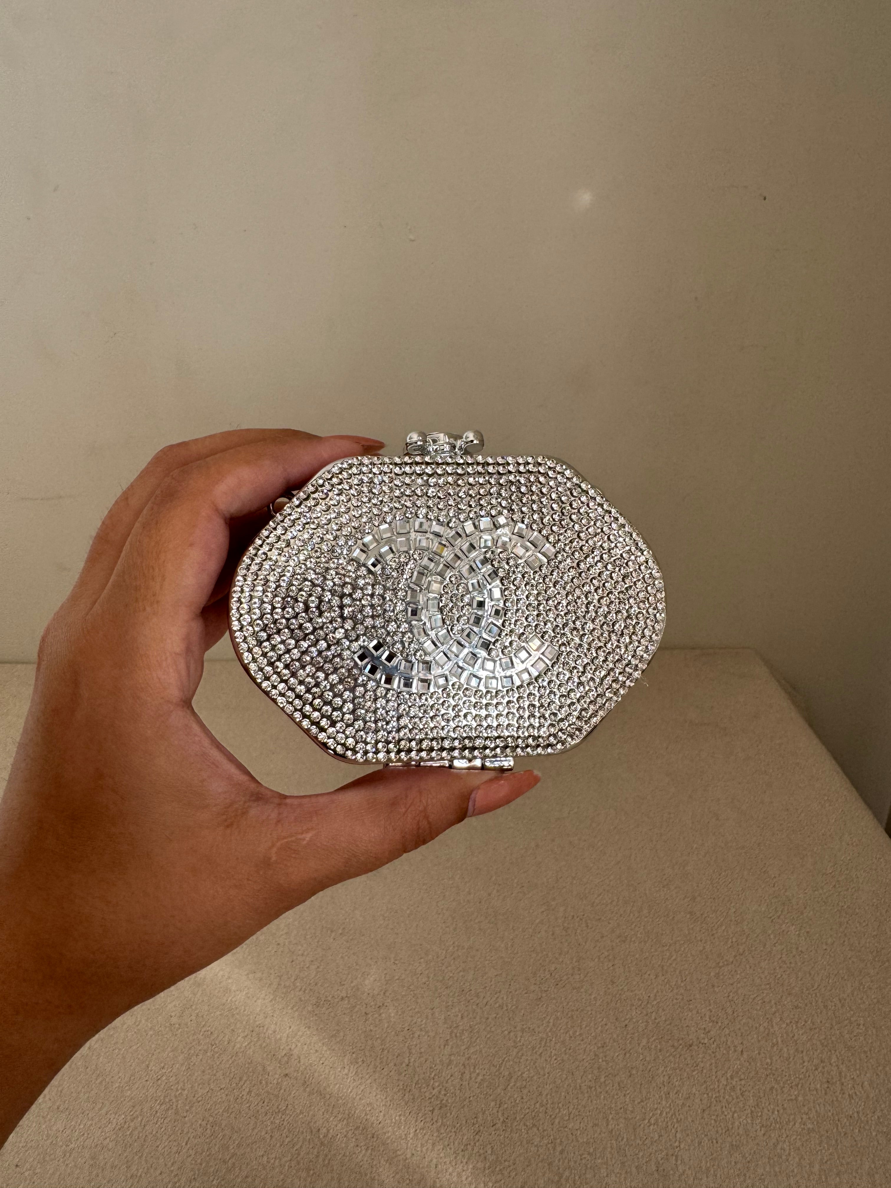 Mini Chanel Embellished Clutch with Chain - Silver & Gold