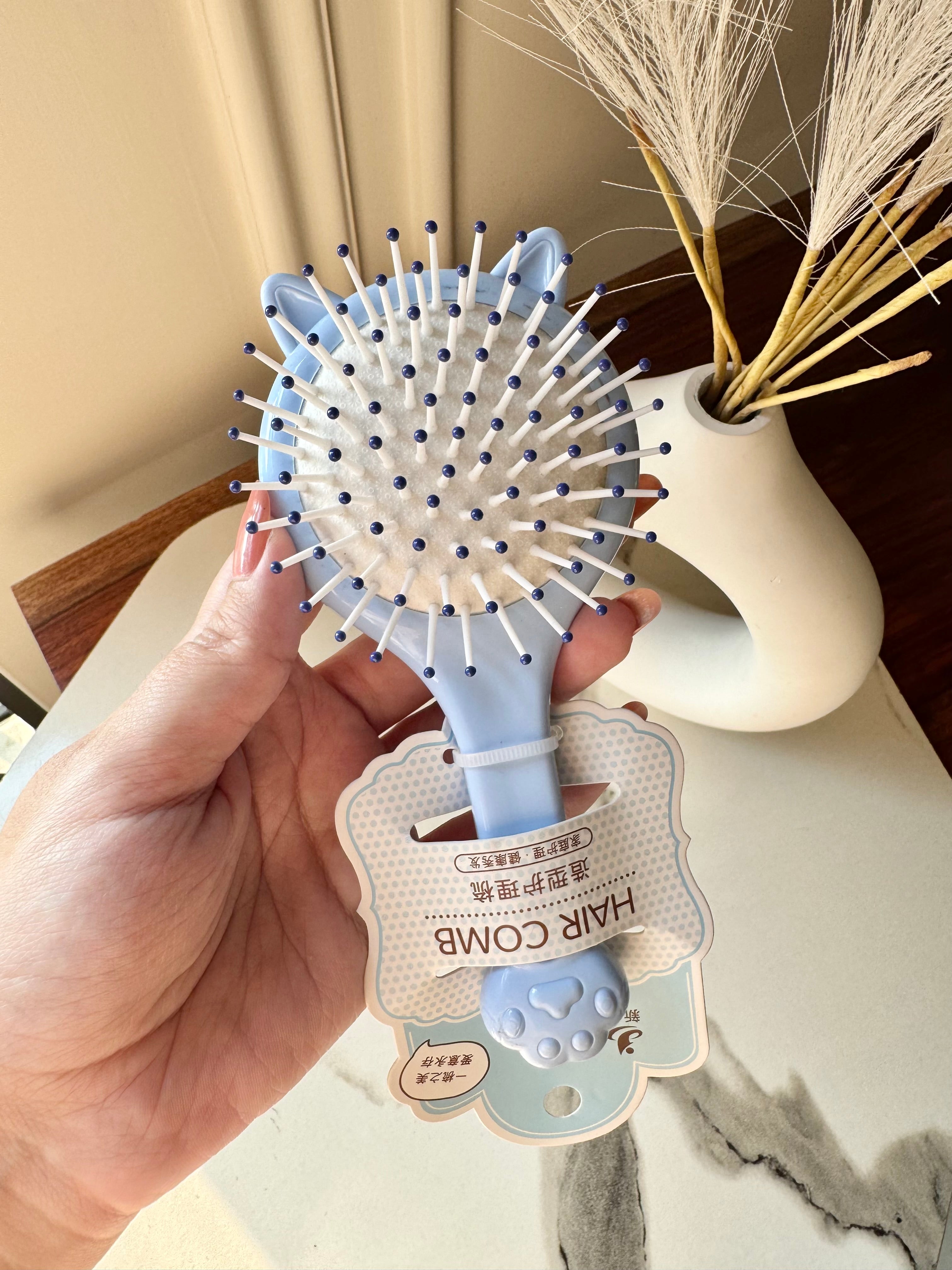Kids Softest Teddy Shape Hair Brush with Mirror (Blue)