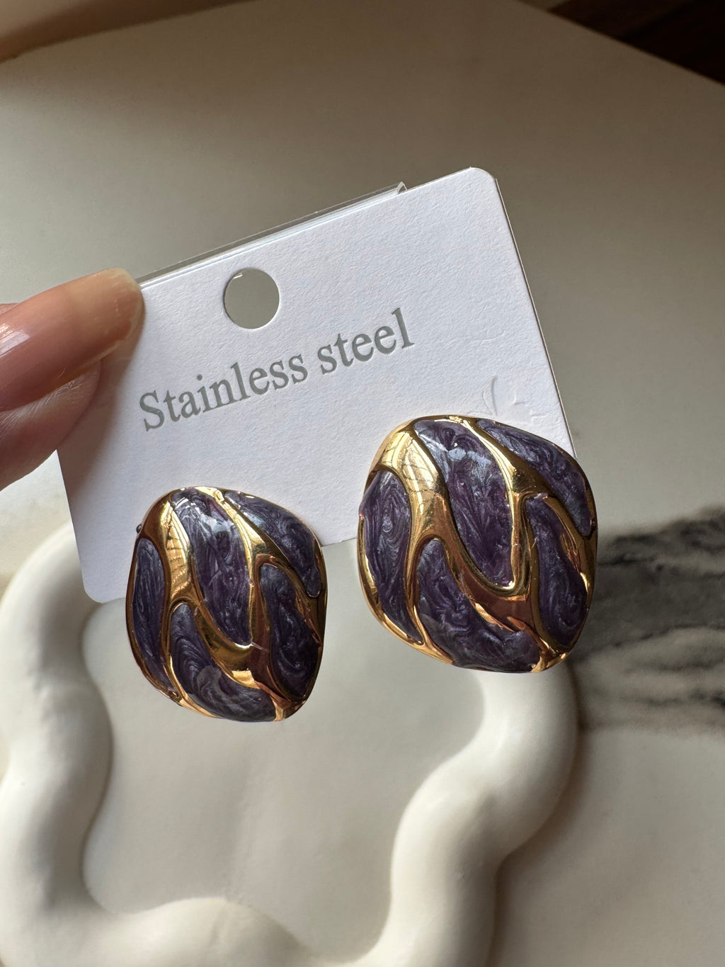 Velvet Edge Studs - Purple & Gold