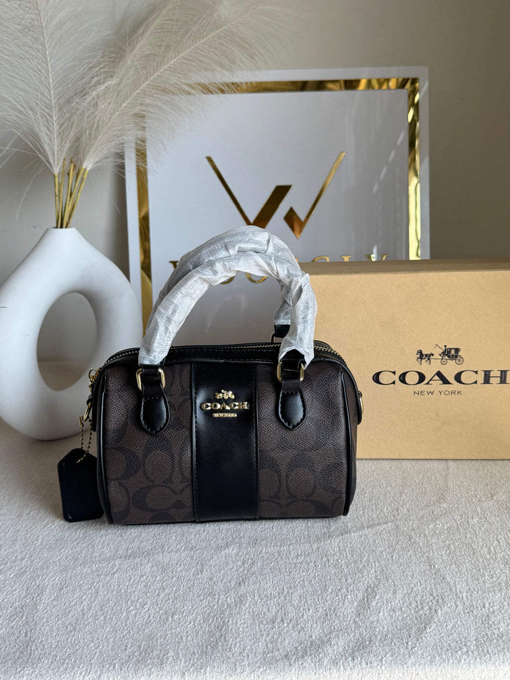 COACH Mini Duffle Bag PREMIUM with Long Strap (Signature Brown) - BOX PACKING