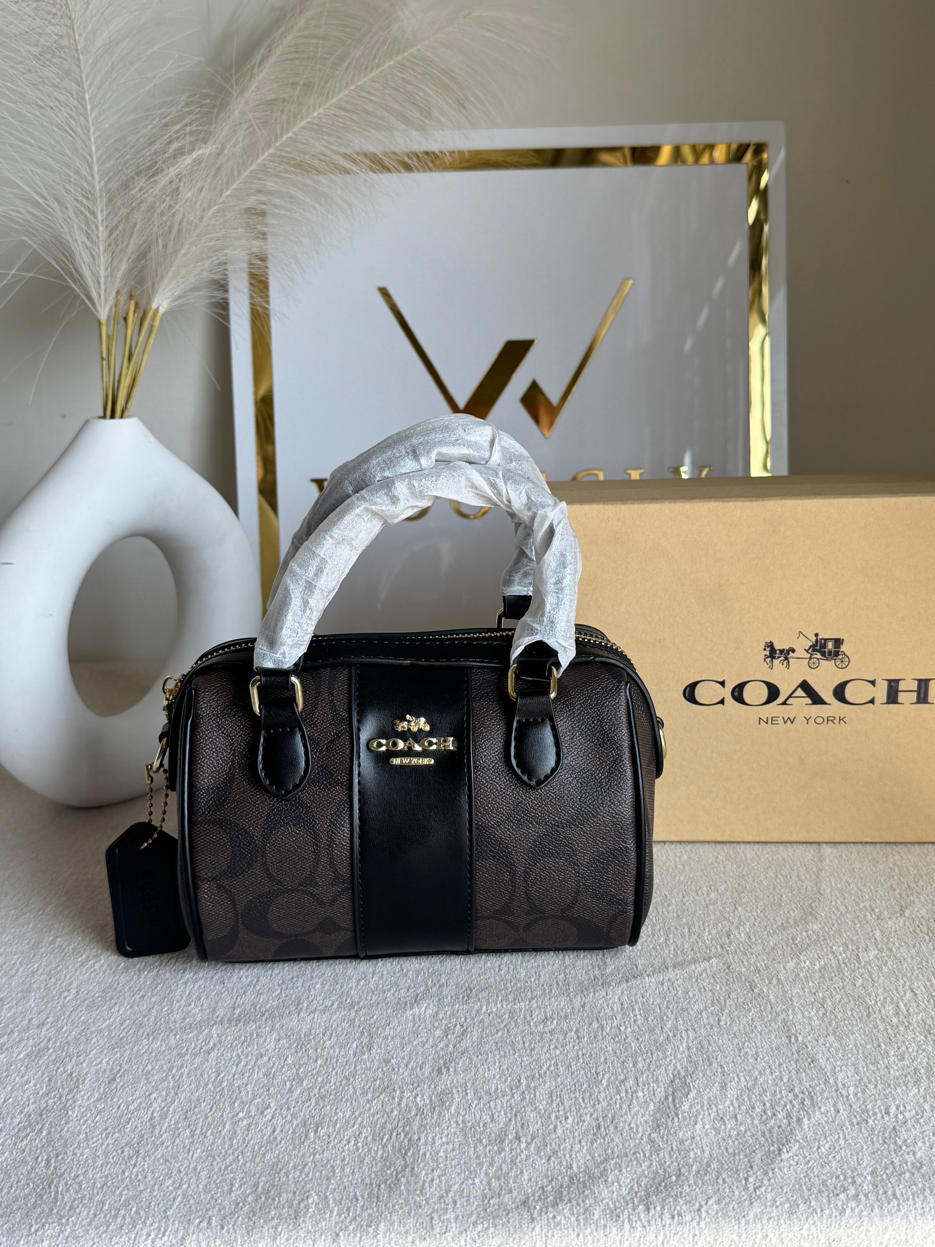COACH Mini Duffle Bag PREMIUM with Long Strap (Signature Brown) - BOX PACKING