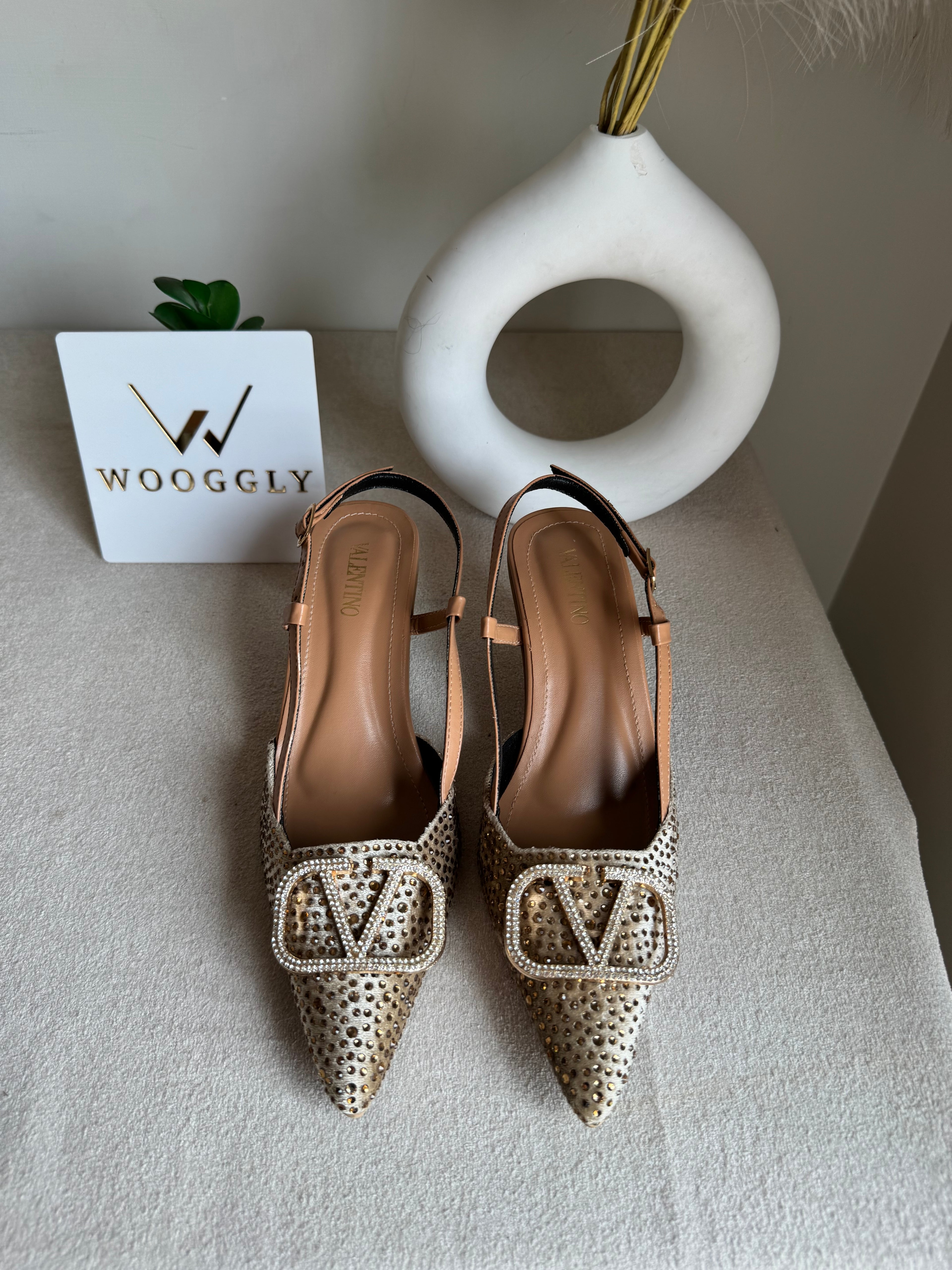 Essential Valentino Champagne Diamontee Heels