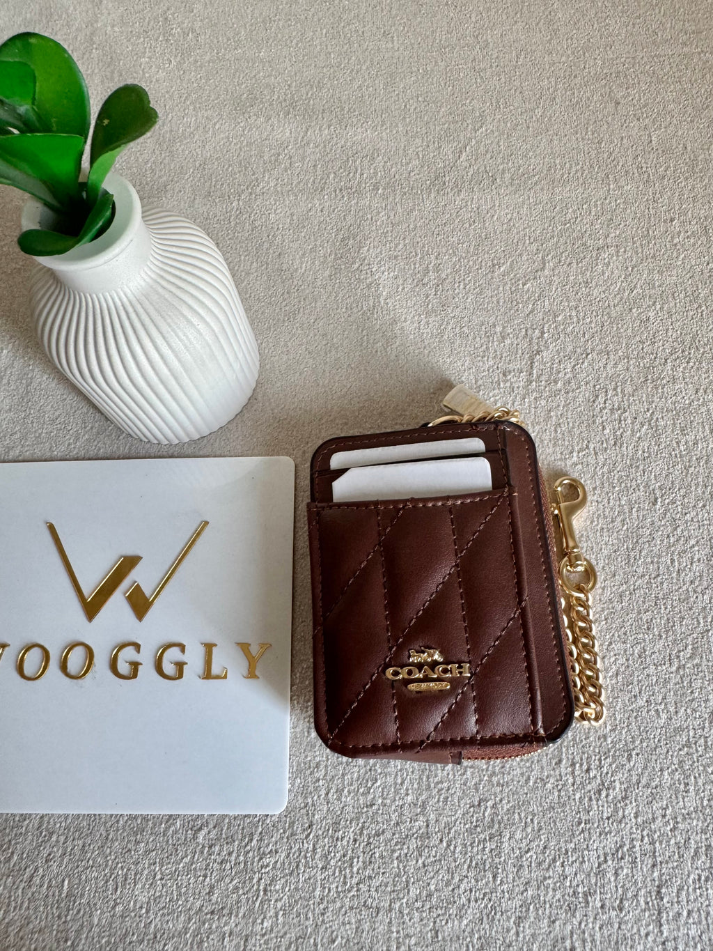 Coach Zip Card Case with Box Packing - Patterned Brown