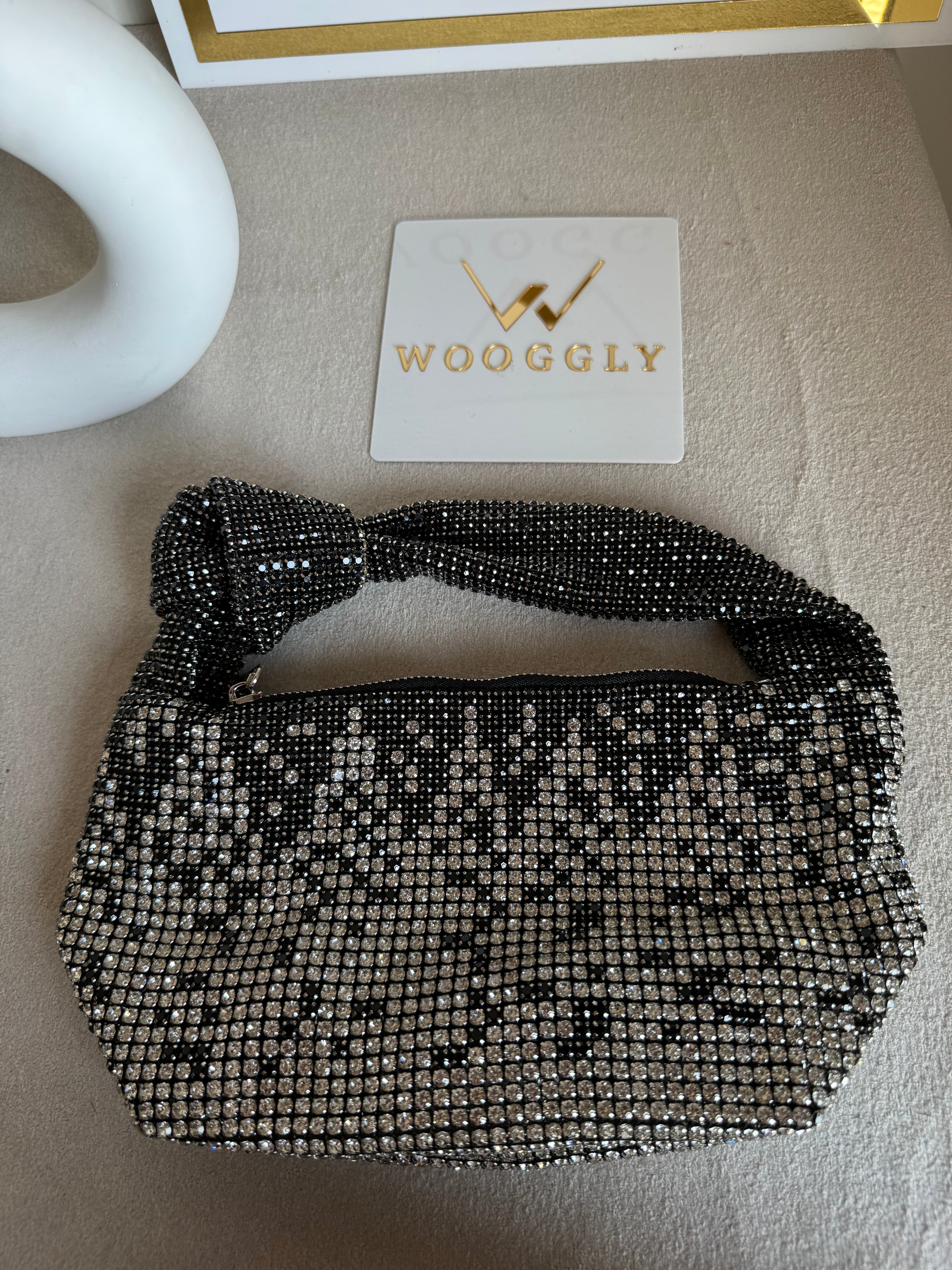 Party Wear Rhinestone Bow Bag - Black