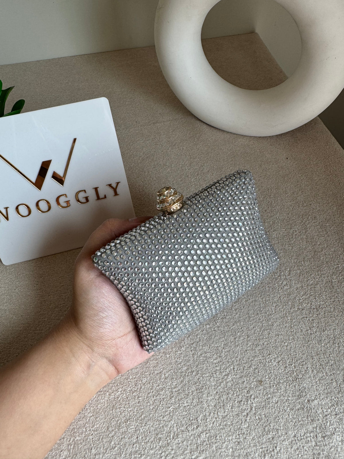 Ella Clutch - Silver with Silver Diamantes
