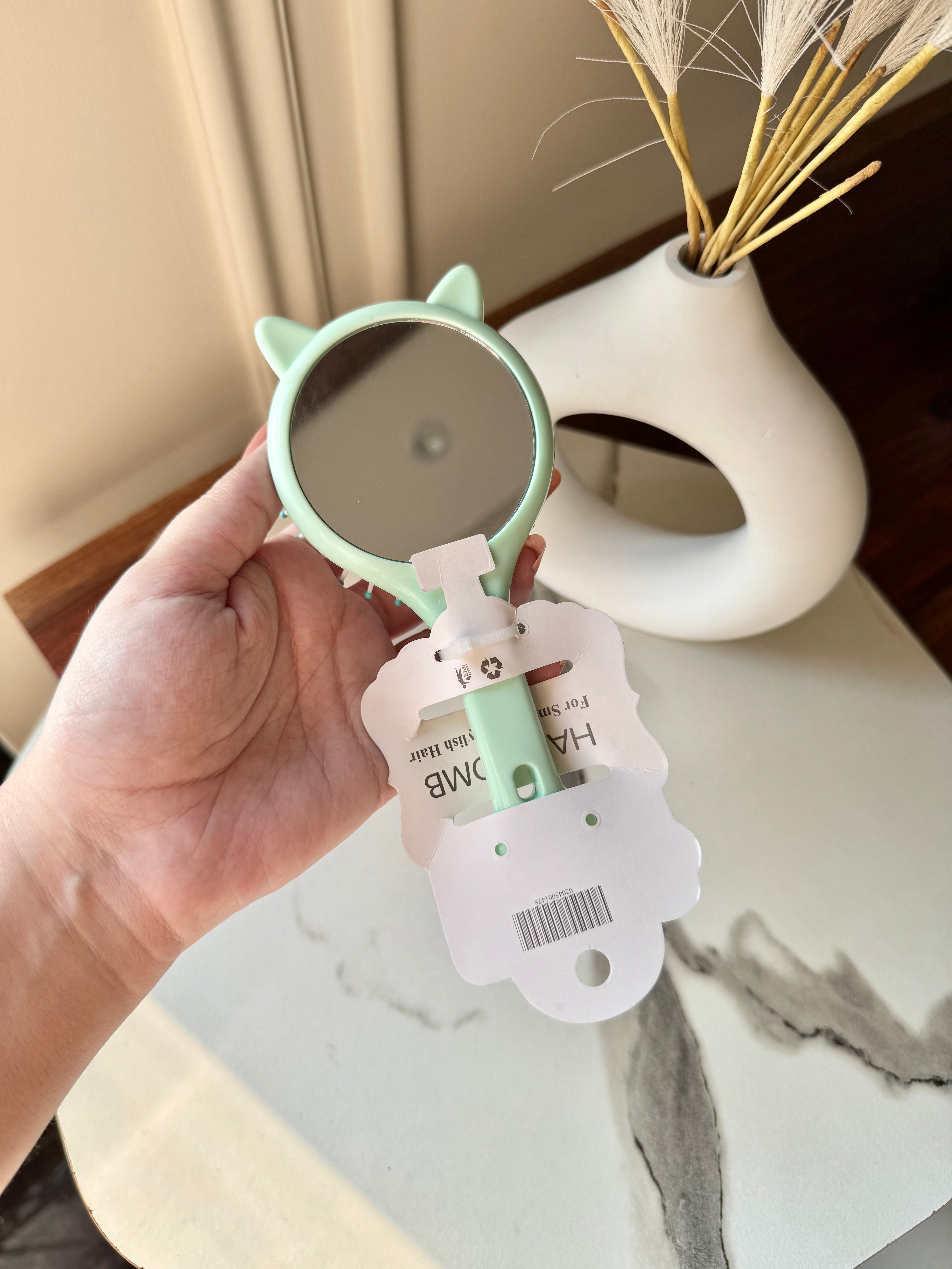 Kids Softest Teddy Shape Hair Brush with Mirror (Green)