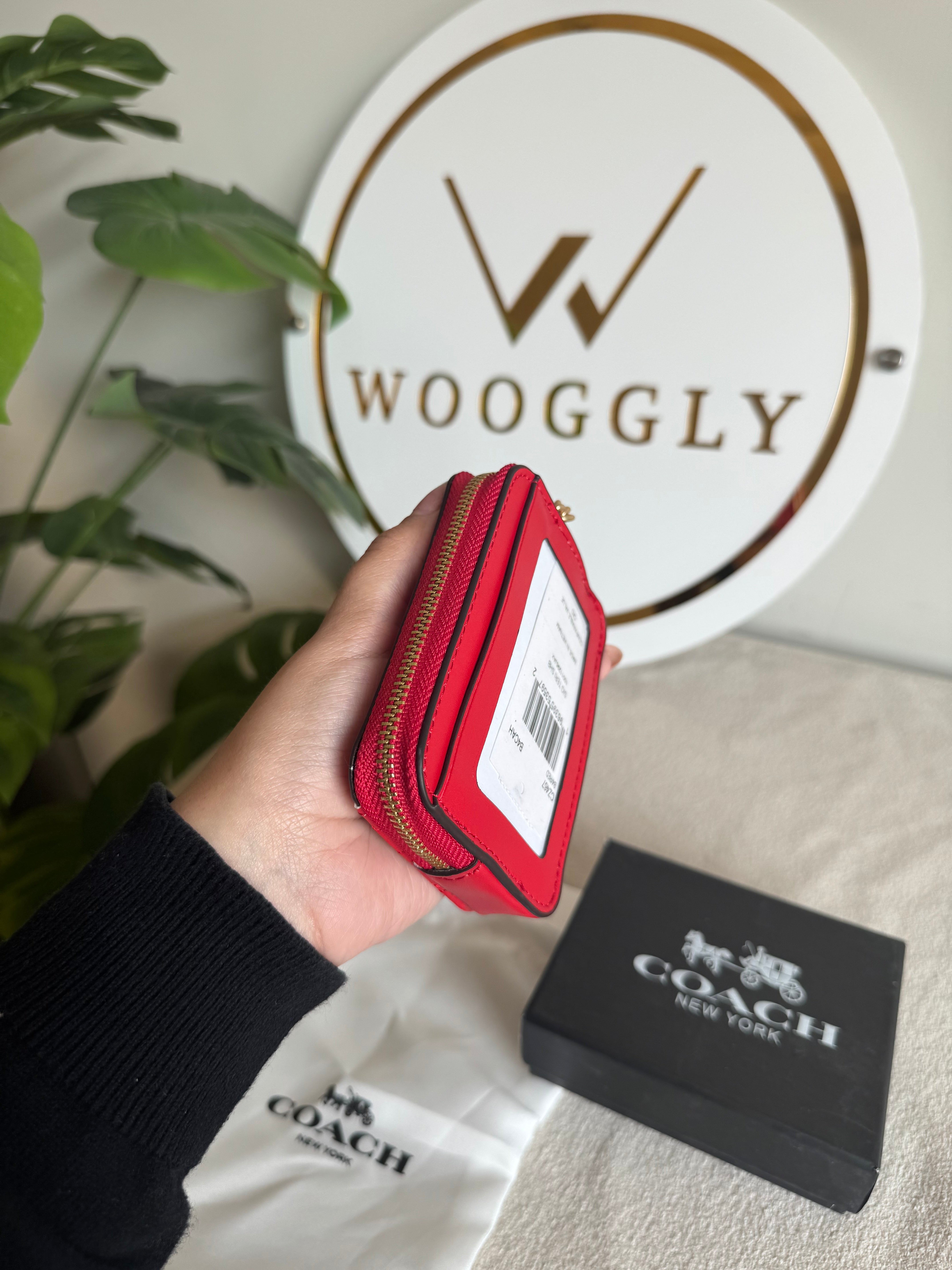 Coach Zip Card Case with Box Packing - Patterned Red