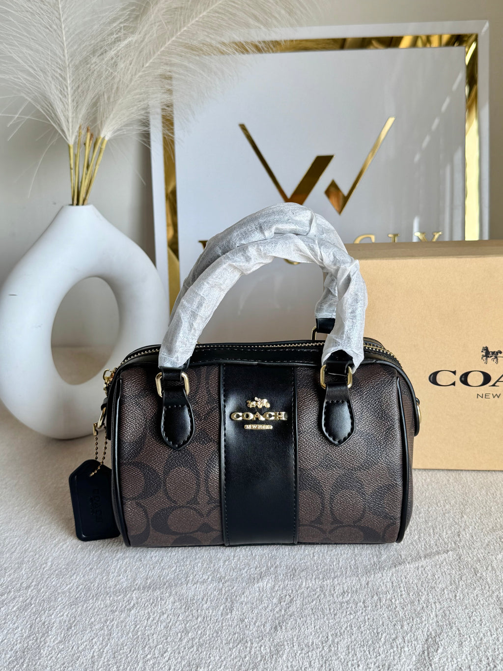 COACH Mini Duffle Bag PREMIUM with Long Strap (Signature Brown) - BOX PACKING
