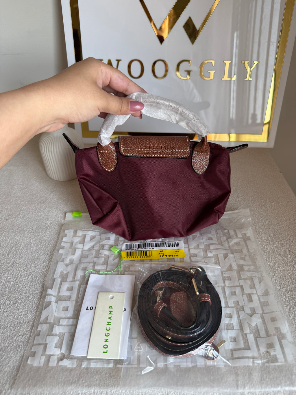 Premium LongChamp Crossbody Bag with Strap - Wine Red (WITH BRAND LOGO)