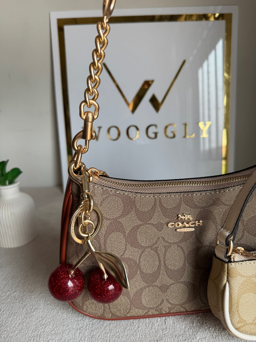 COACH Teri Gift Box with Baby Teri Charm & Coach Cherry Charm - Apricot Brown