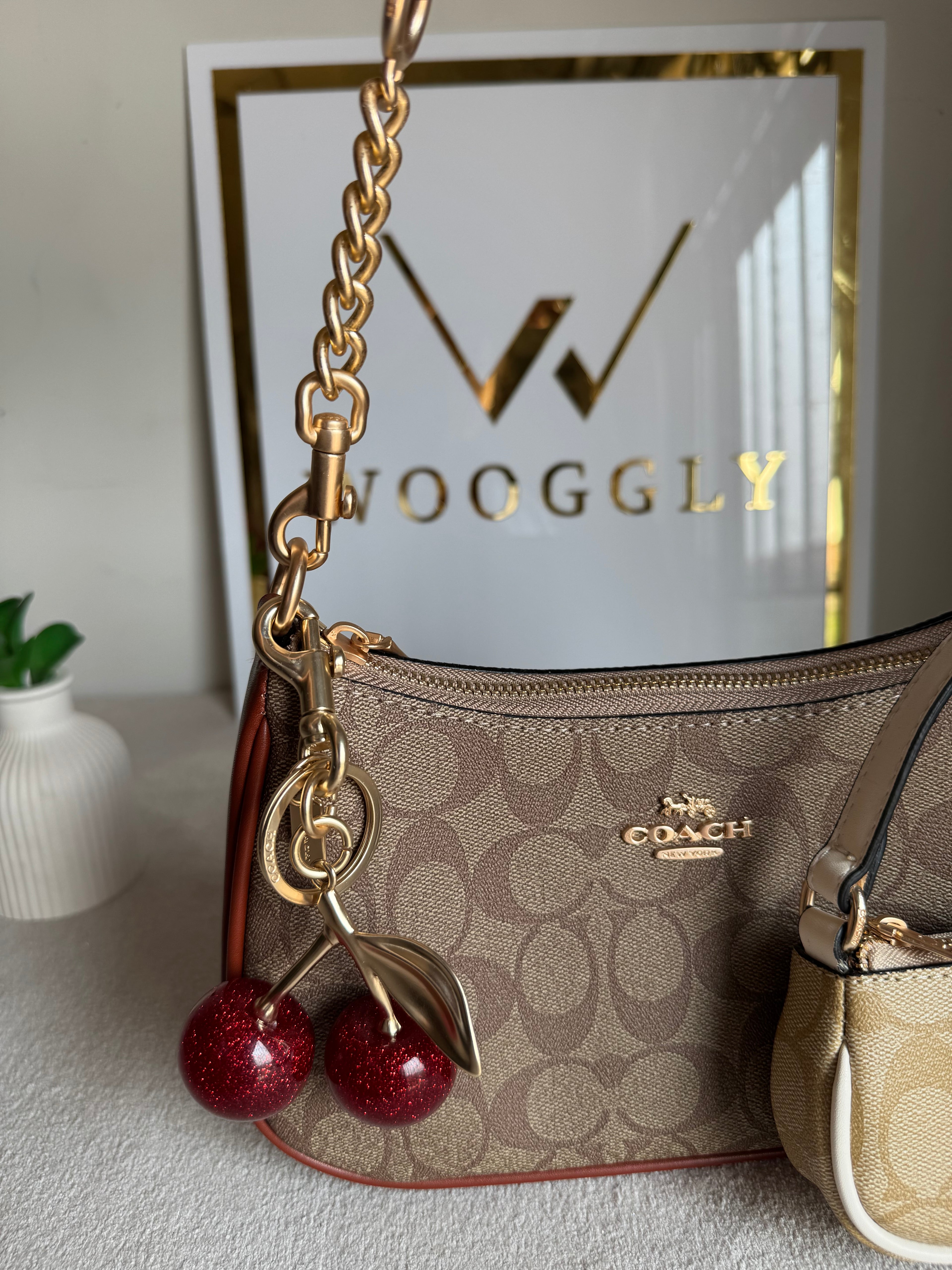 COACH Teri Gift Box with Baby Teri Charm & Coach Cherry Charm - Apricot Brown