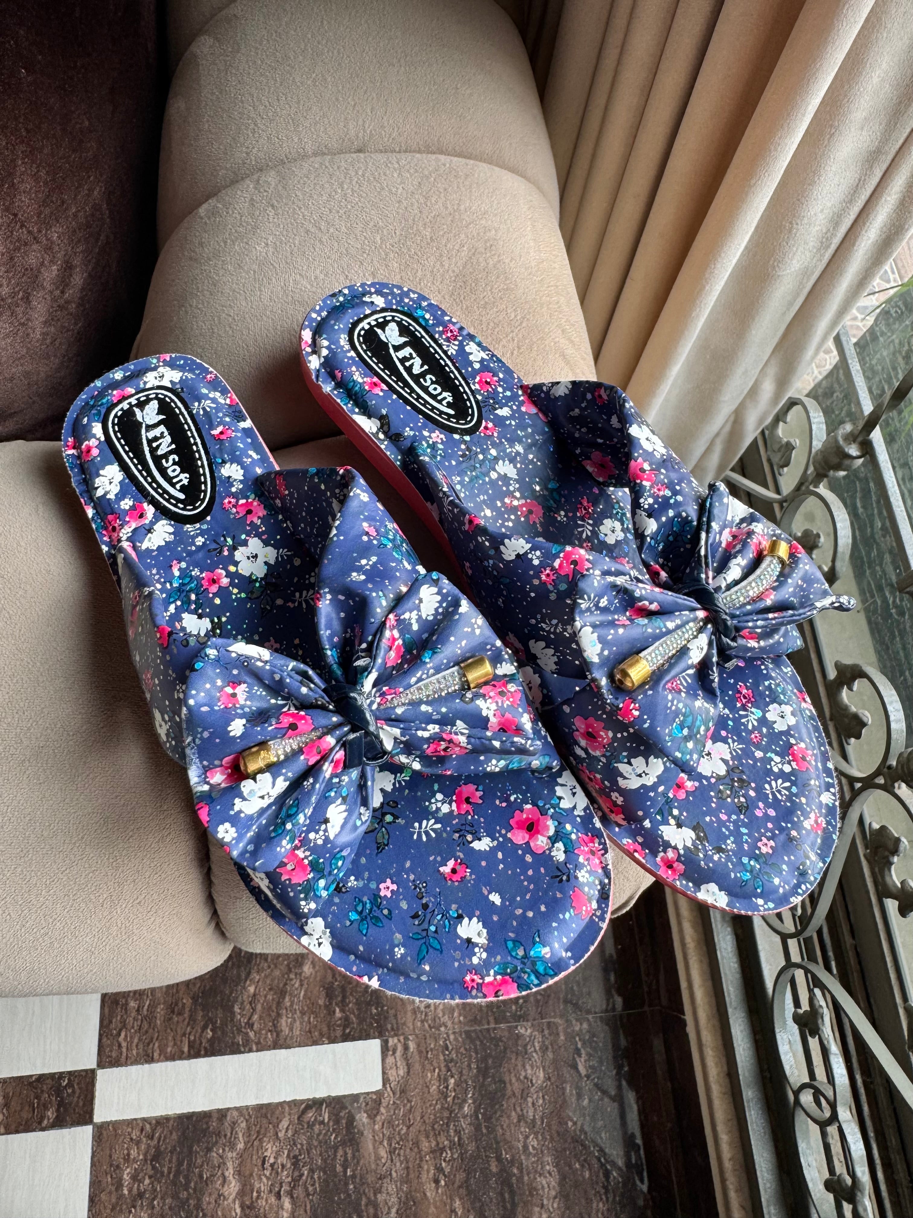 Soft Floral Fantasy Slides - Blue