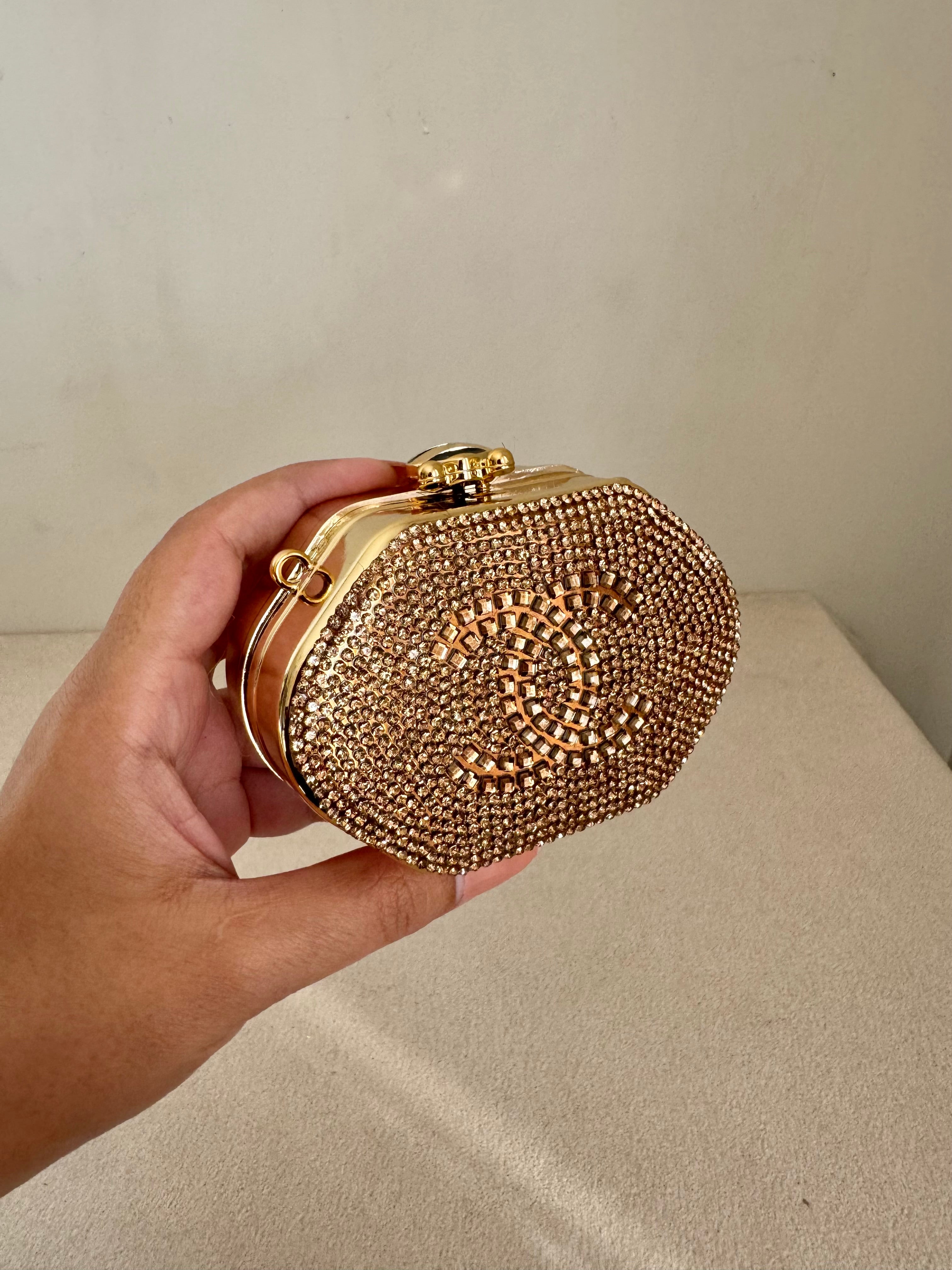 Mini Chanel Embellished Clutch with Chain - Rose Gold