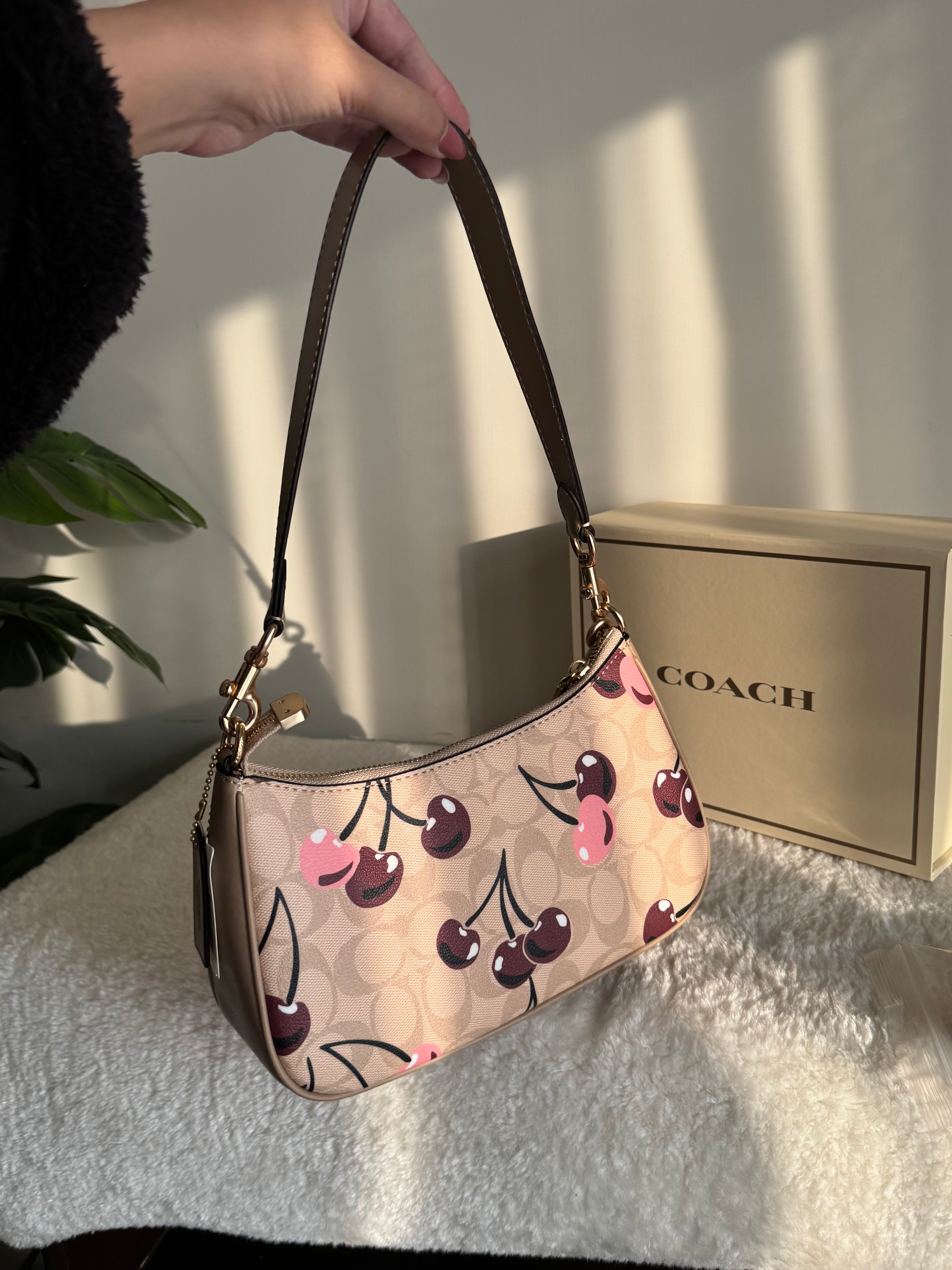 COACH TERI PREMIUM with Coach Cherry Charm (Beige Cherry) - BOX PACKING
