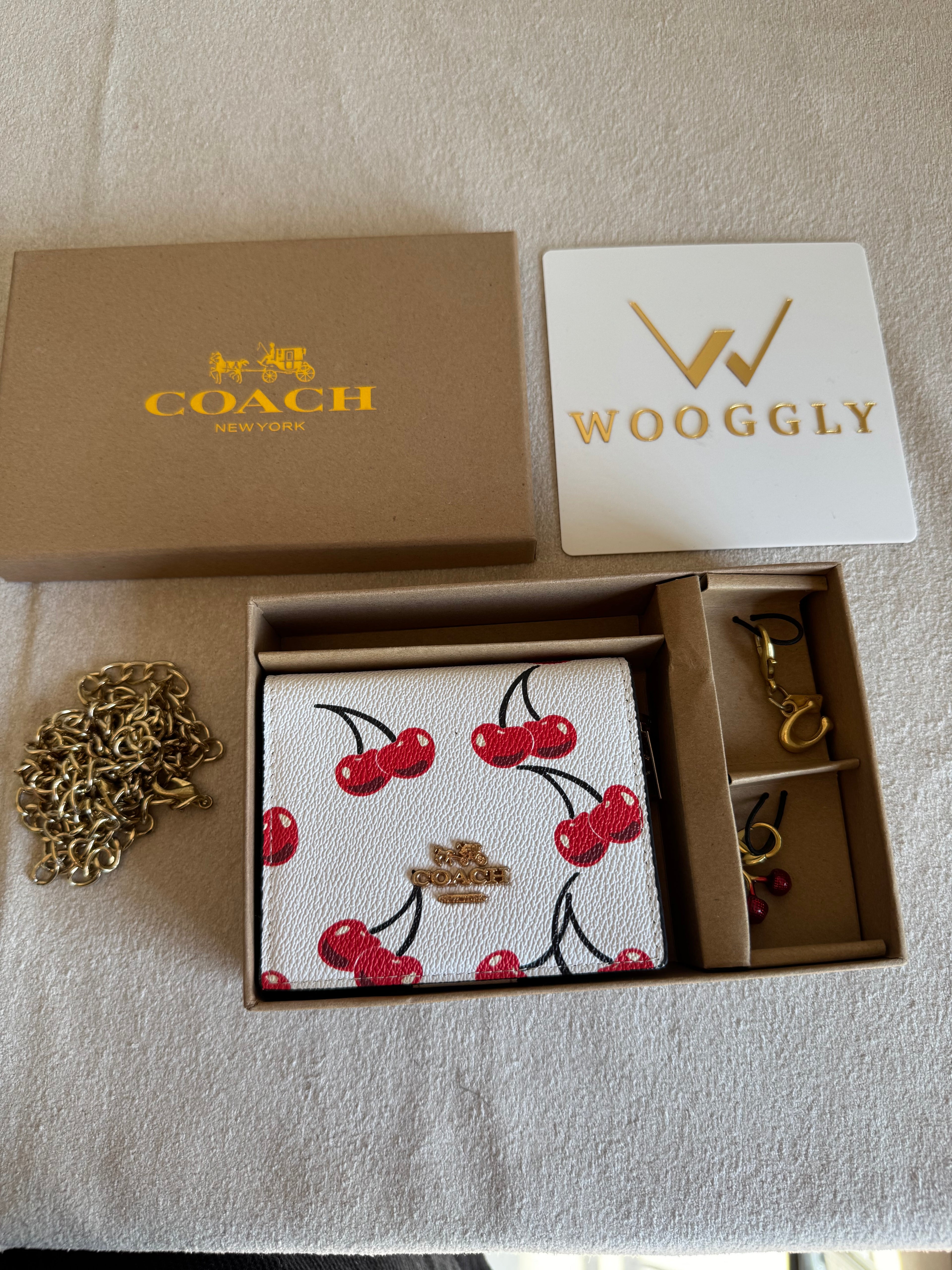 Coach Wallet with 2 Charms Gift Set - White with Cherries