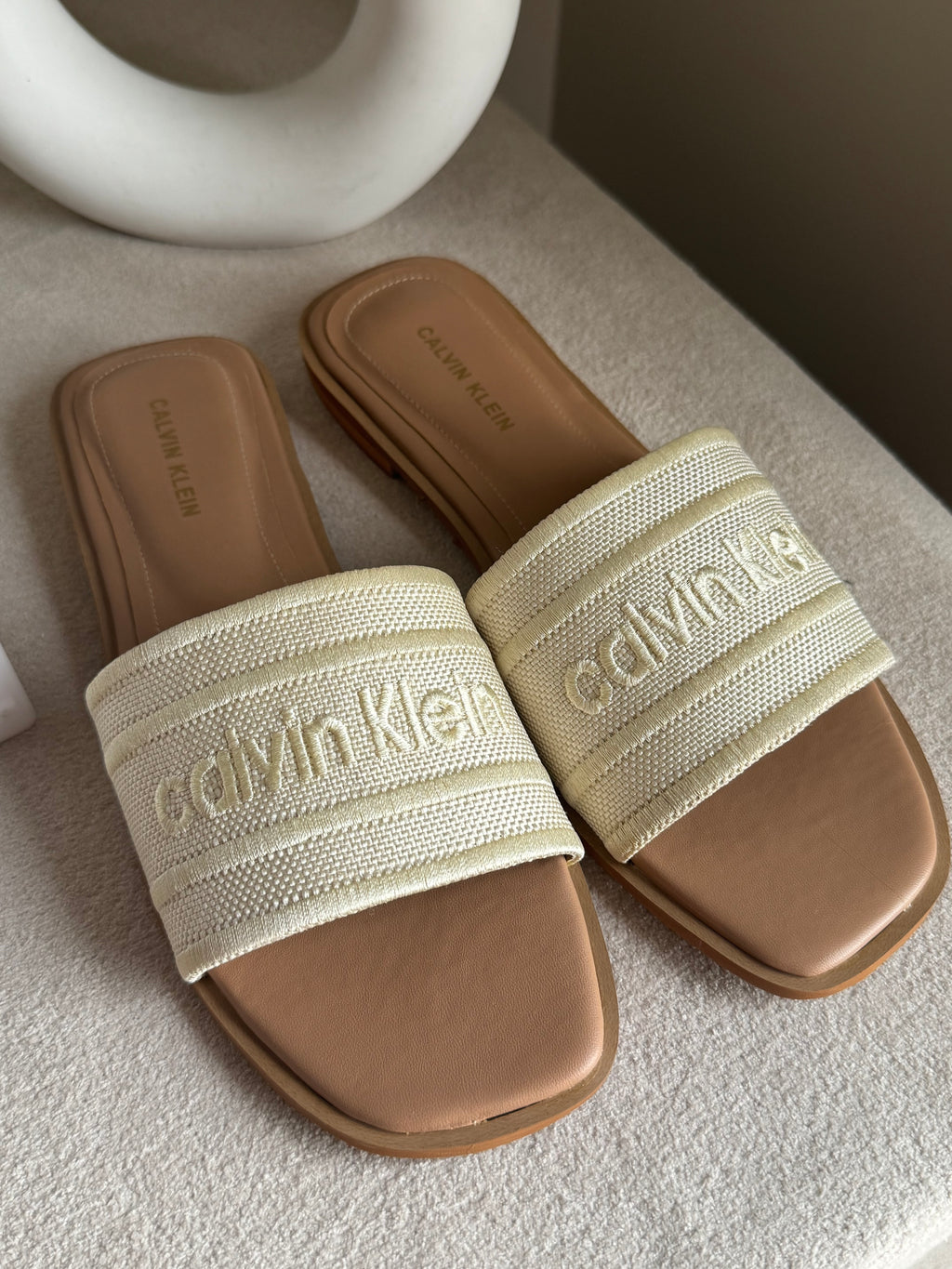 Chic CK Slides - Beige & Cream