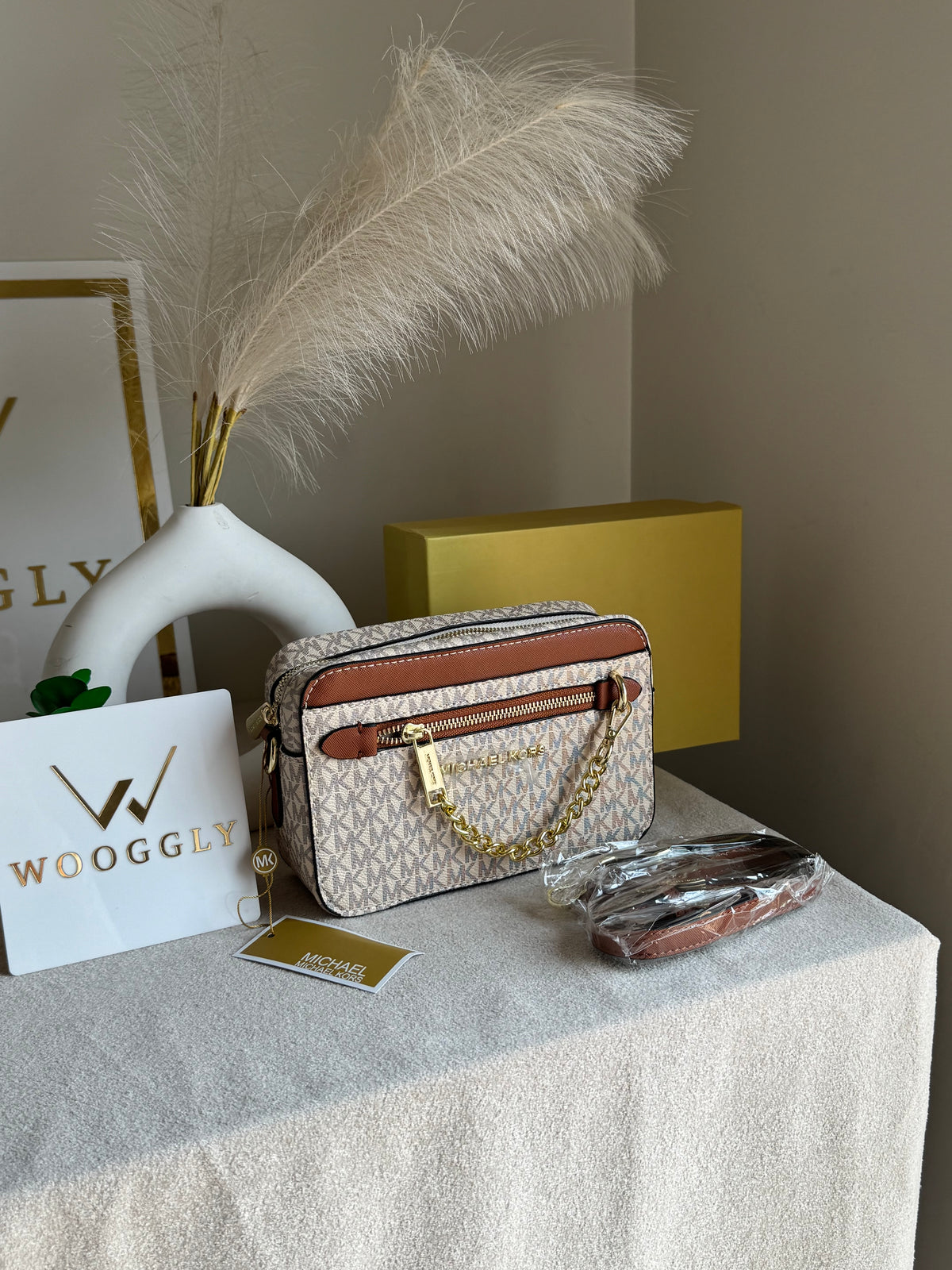 Premium MK Crossbody Bag with PROPER PACKING Cream