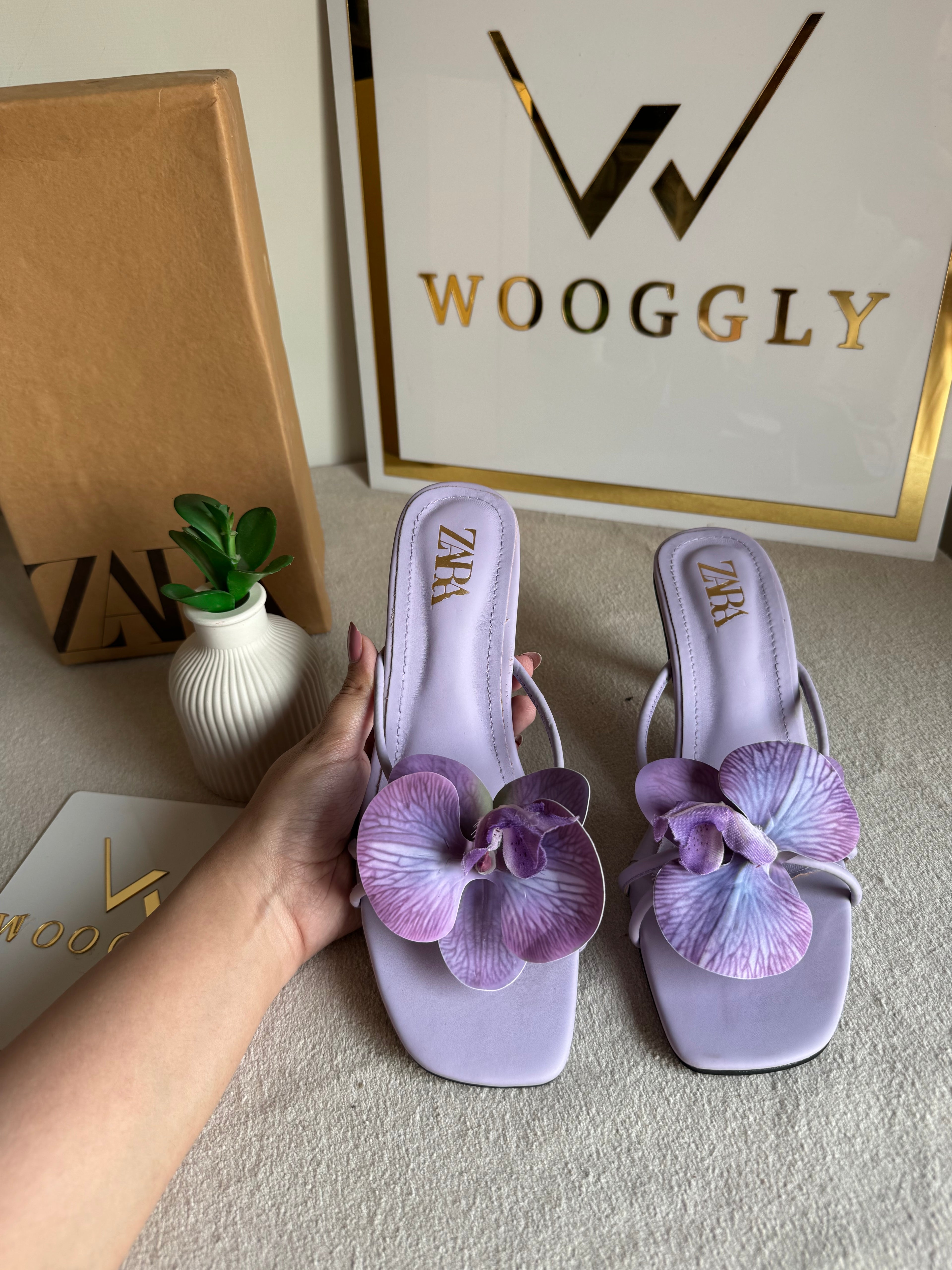 Zara Flower Heels LILAC - with Brand Box
