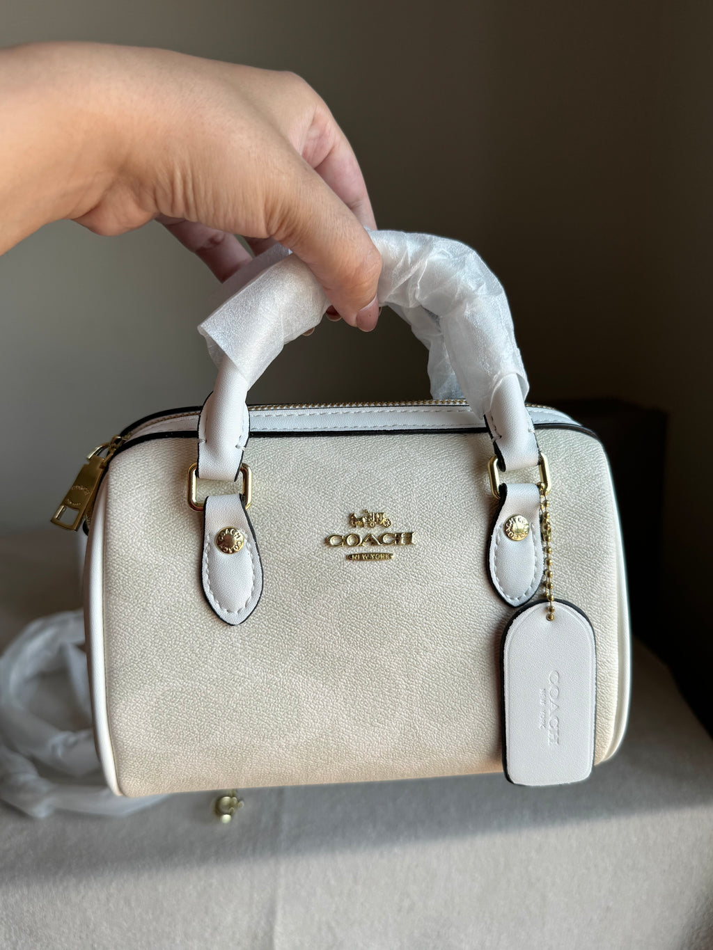 COACH Mini Duffle Bag PREMIUM with Long Strap Signature White - BOX PACKING
