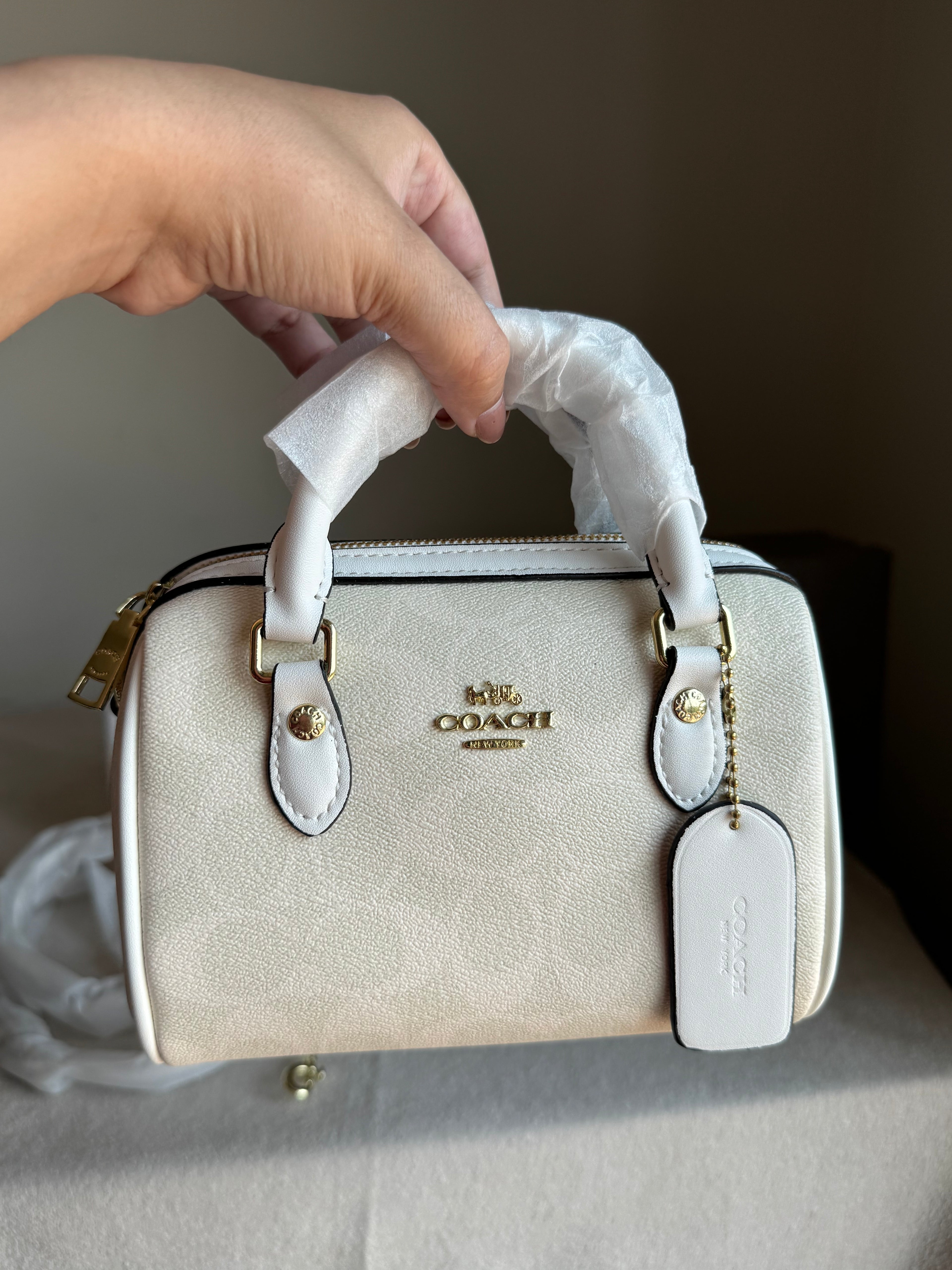 COACH Mini Duffle Bag PREMIUM with Long Strap Signature White - BOX PACKING
