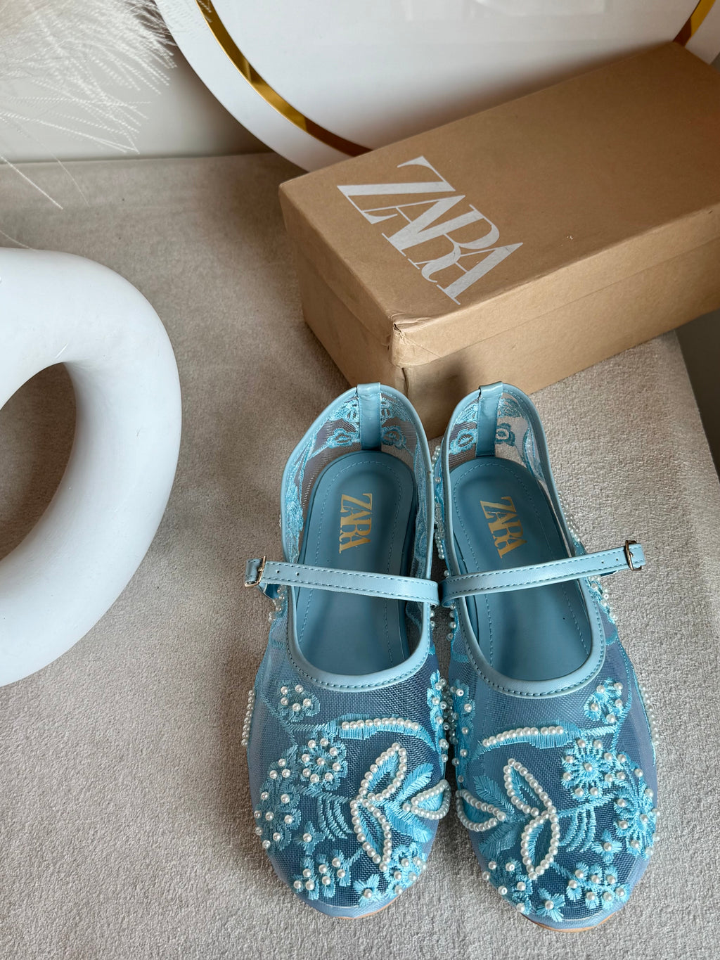 Zara Embroided Net Pumps - Baby Blue