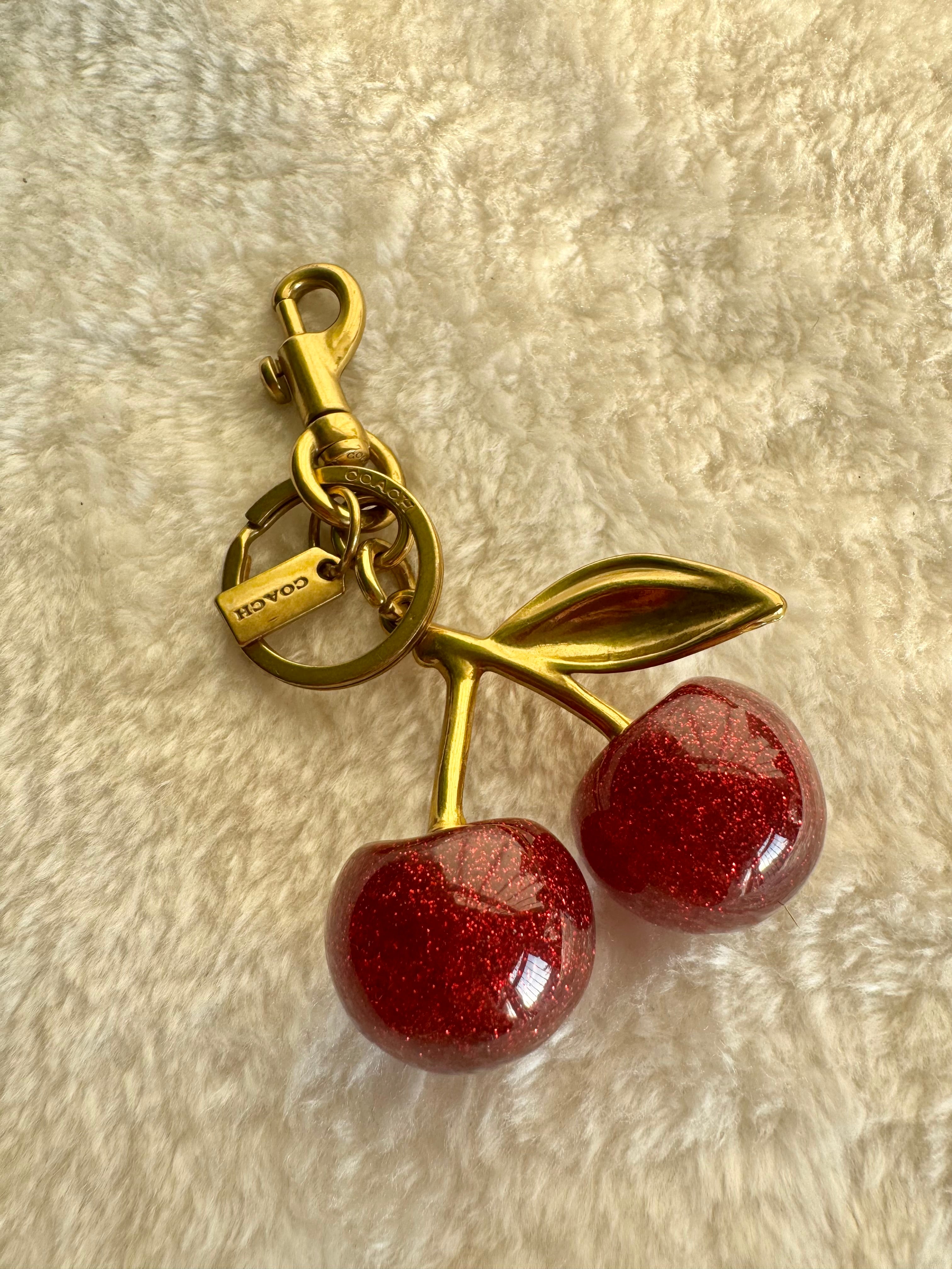 PREMIUM Coach Branded Cherry Bag Charm - Maroon & Gold