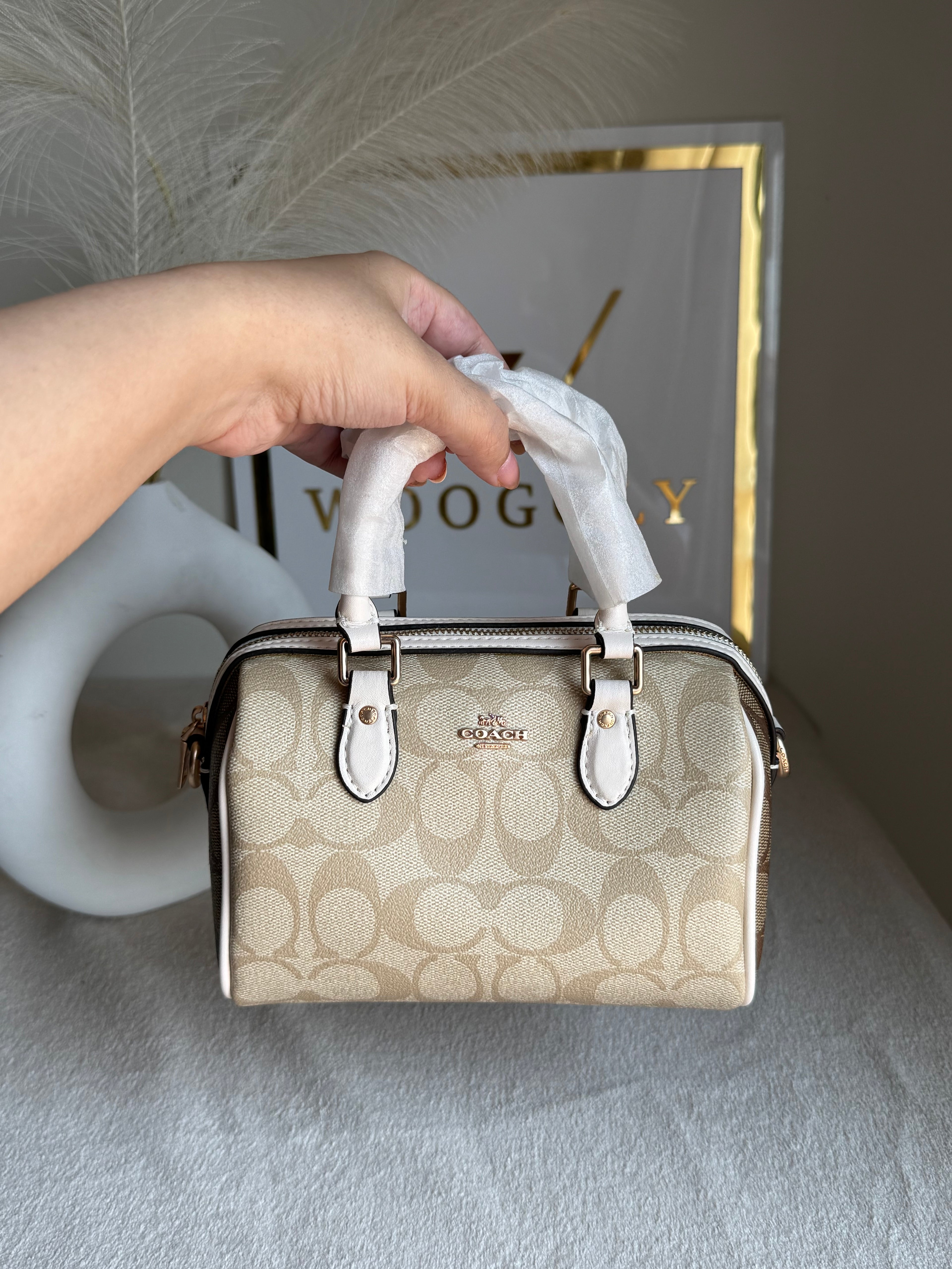 COACH Mini Duffle Bag PREMIUM with Long Strap (Signature Beige) - BOX PACKING