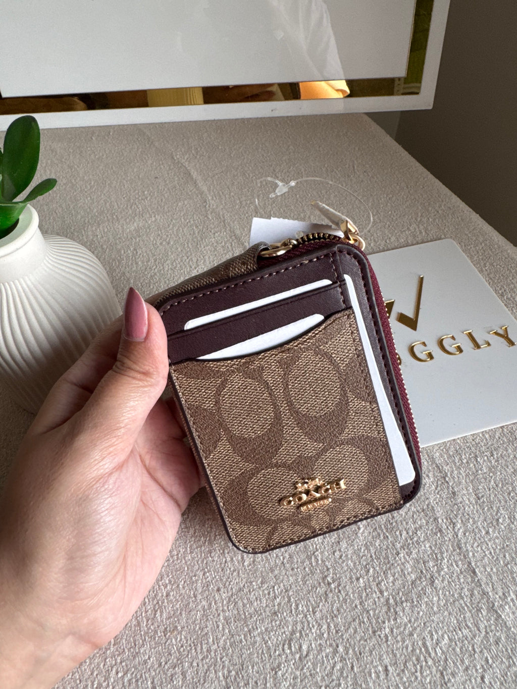 Coach Zip Card Case - Apricot Magenta