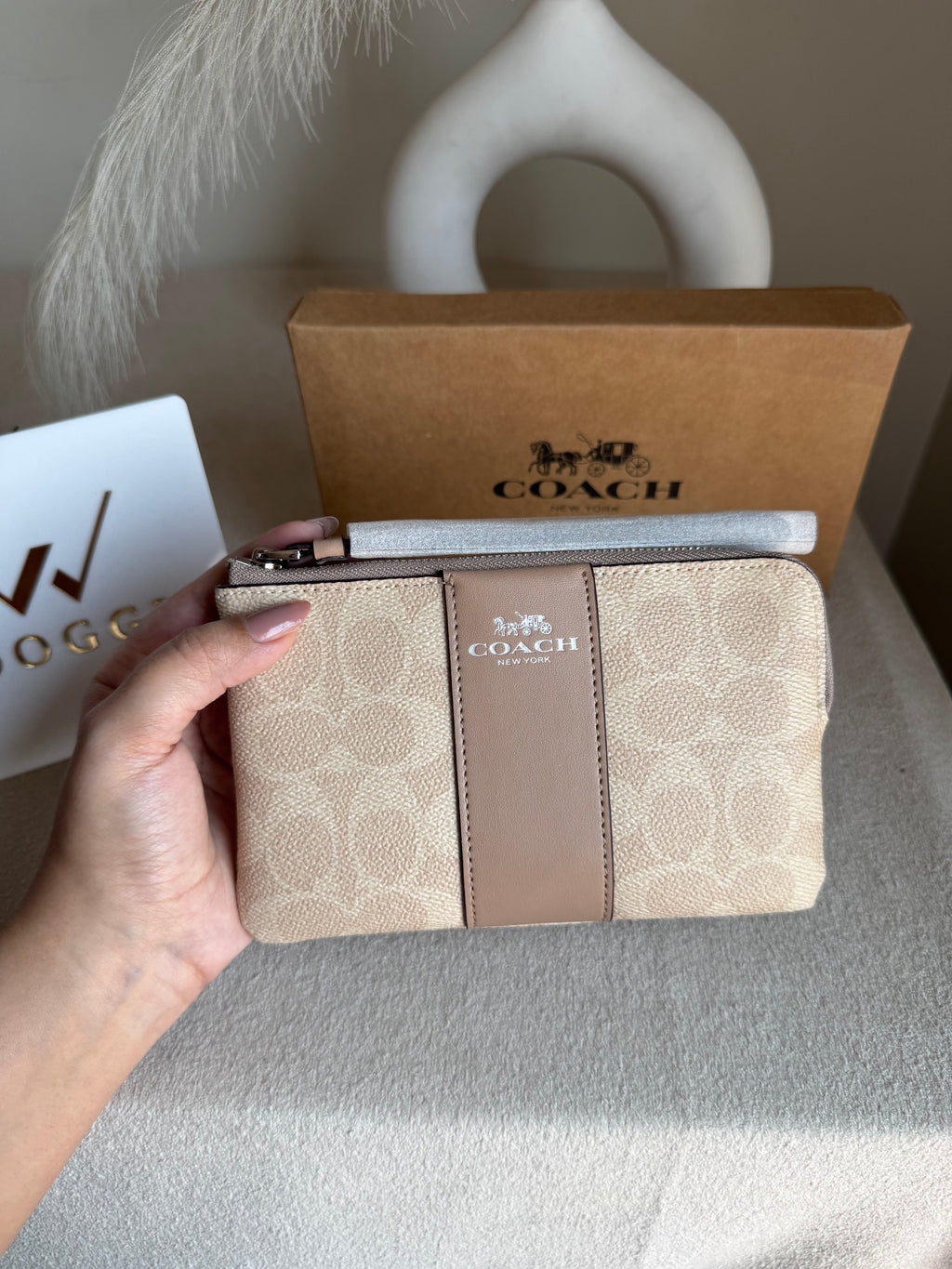 High Quality Wristlet - Signature Beige