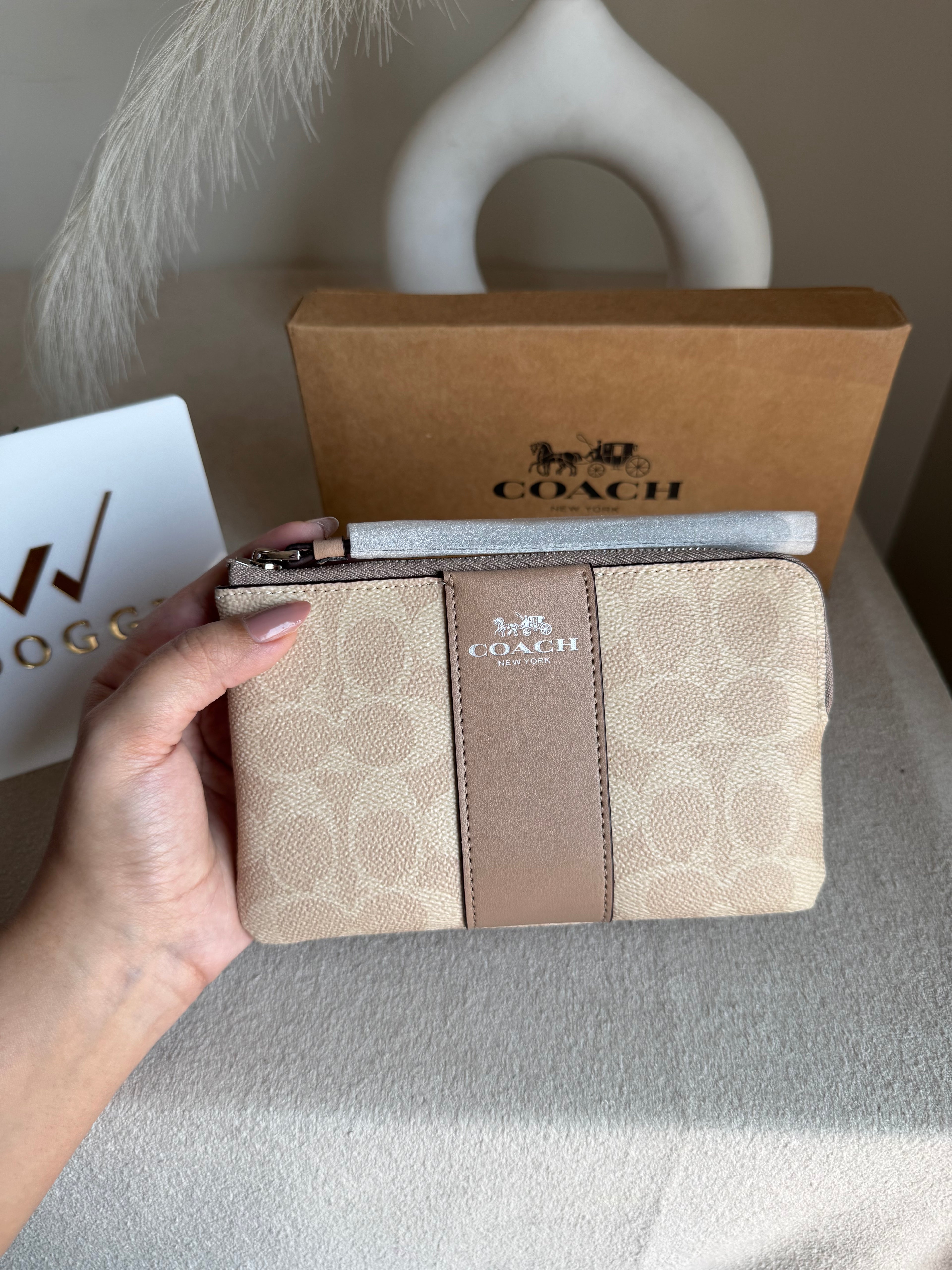 High Quality Wristlet - Signature Beige