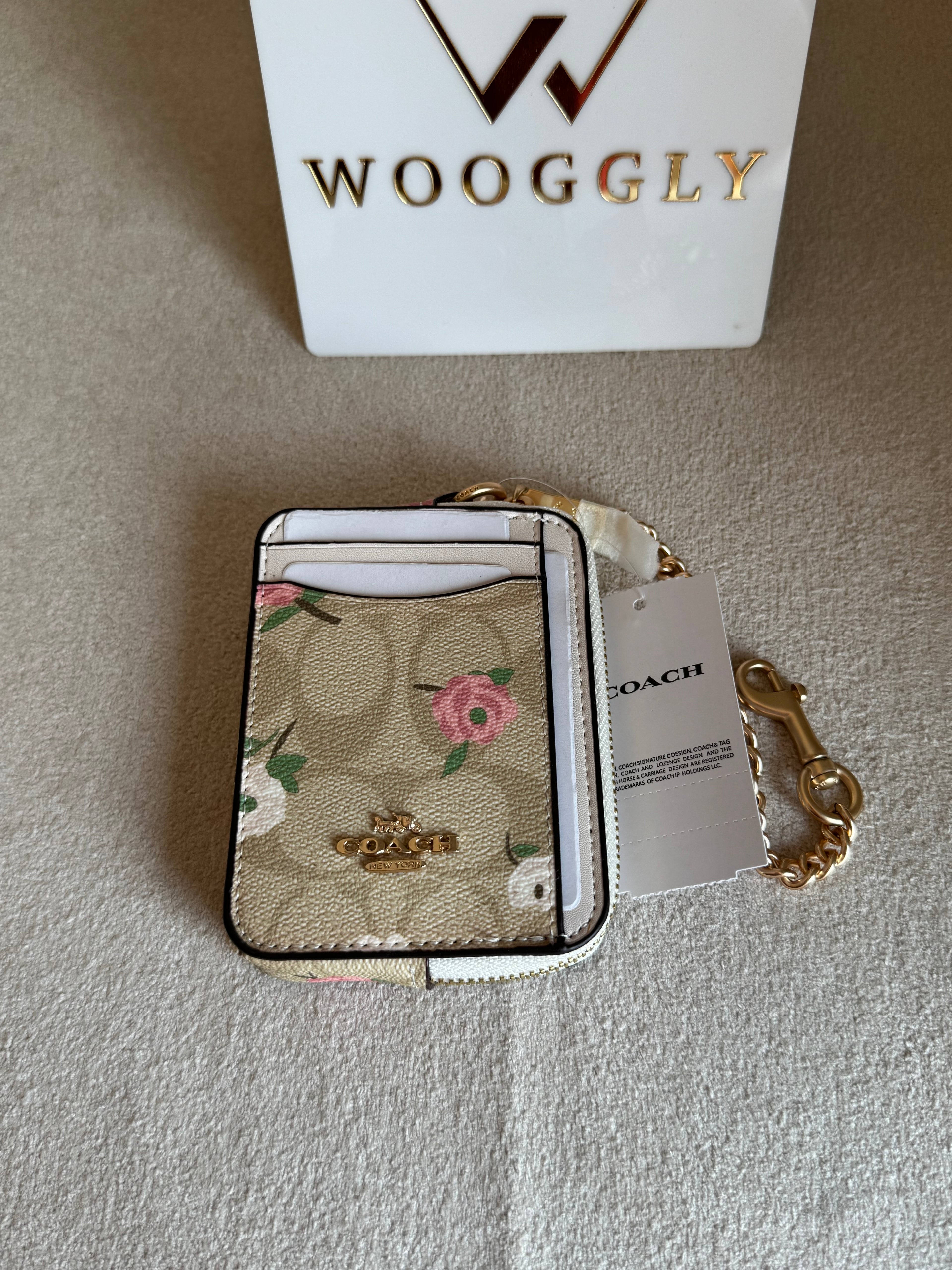 Coach Zip Card Case - Floral Apricot White