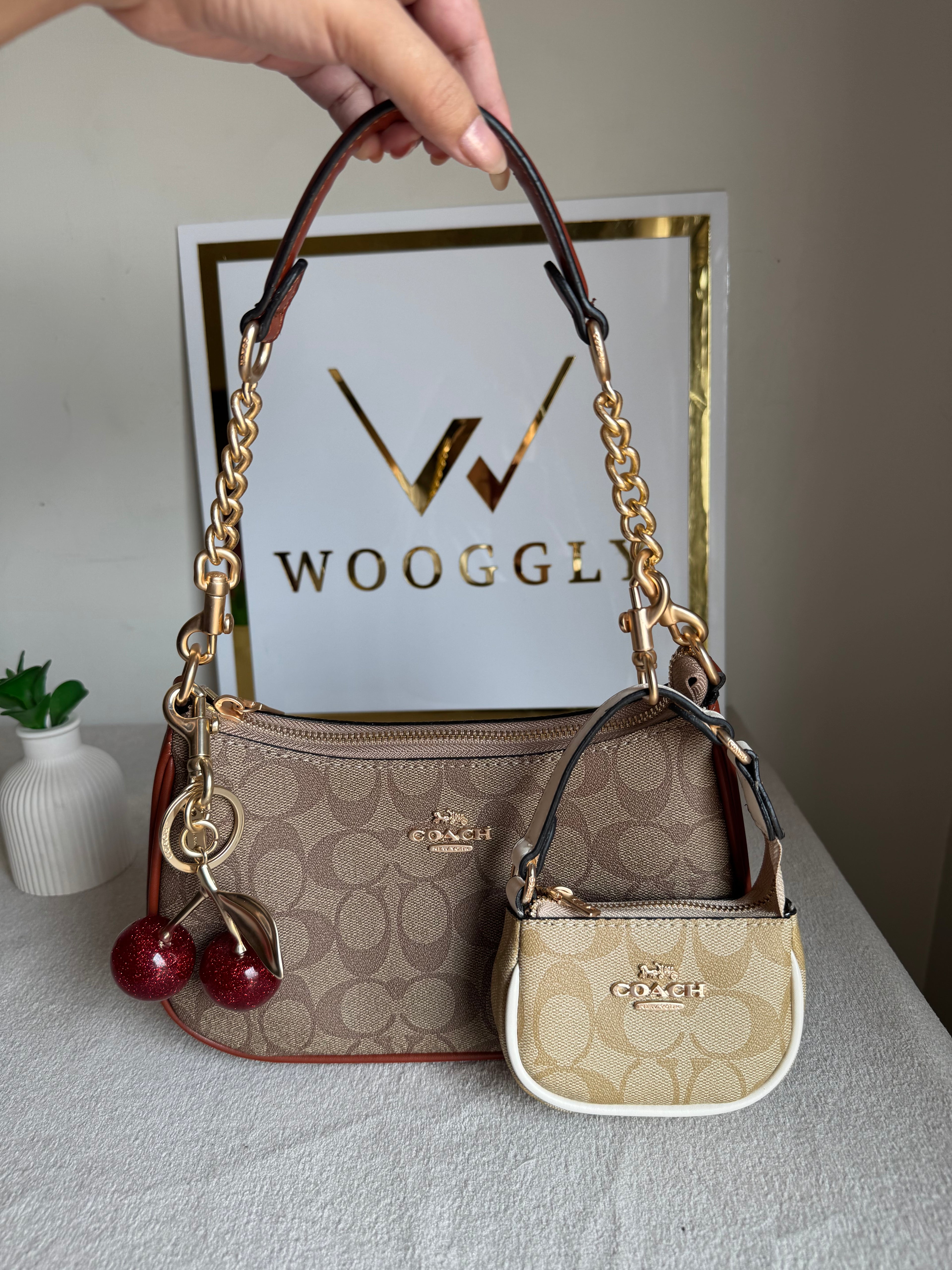 COACH Teri Gift Box with Baby Teri Charm & Coach Cherry Charm - Apricot Brown
