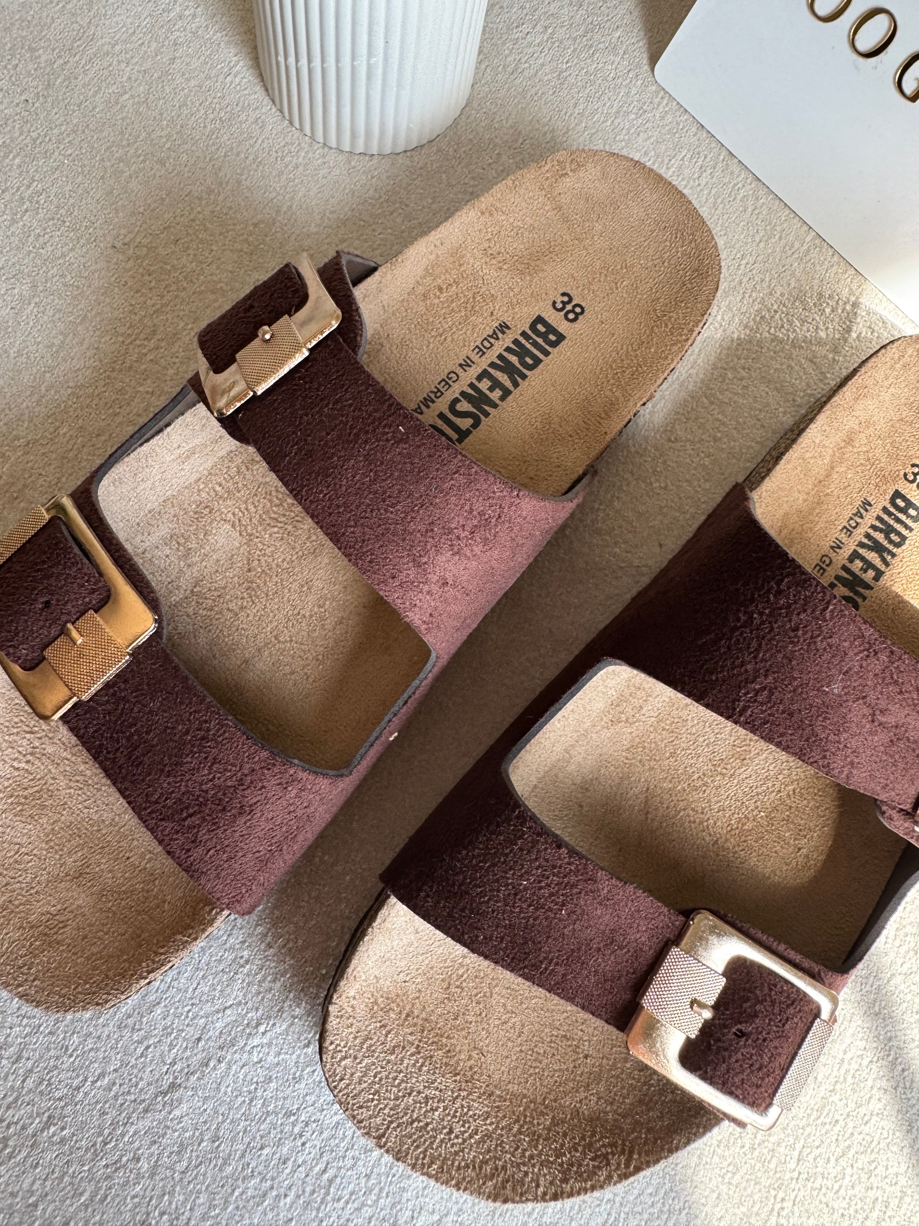Viral Birkenstock Comfy Sandals - Suede Burgandy