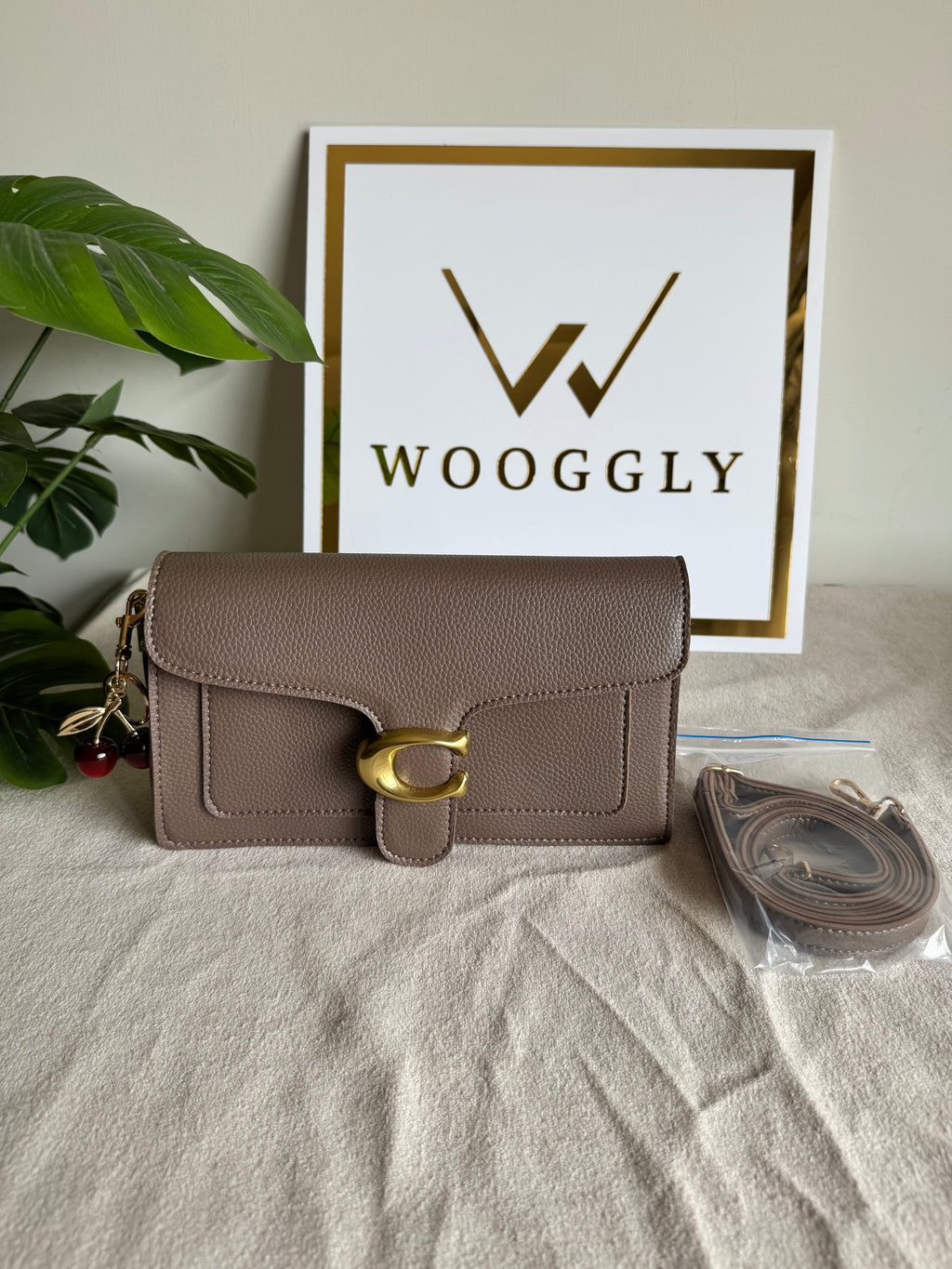 COACH TABBY with Coach Cherry Charm (Beige)