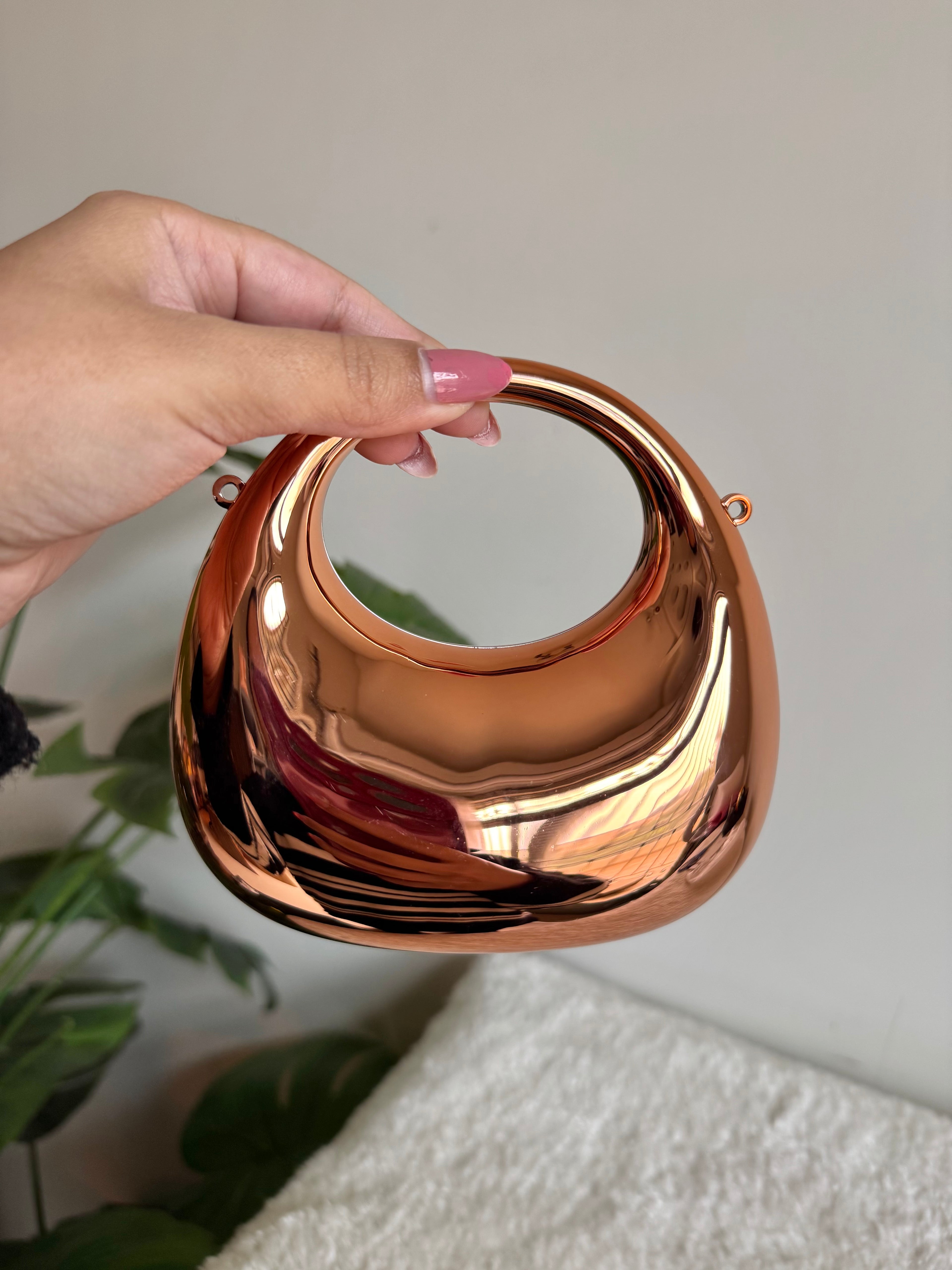 Viral Metallic Clutch with Chain - Mini Rose Gold