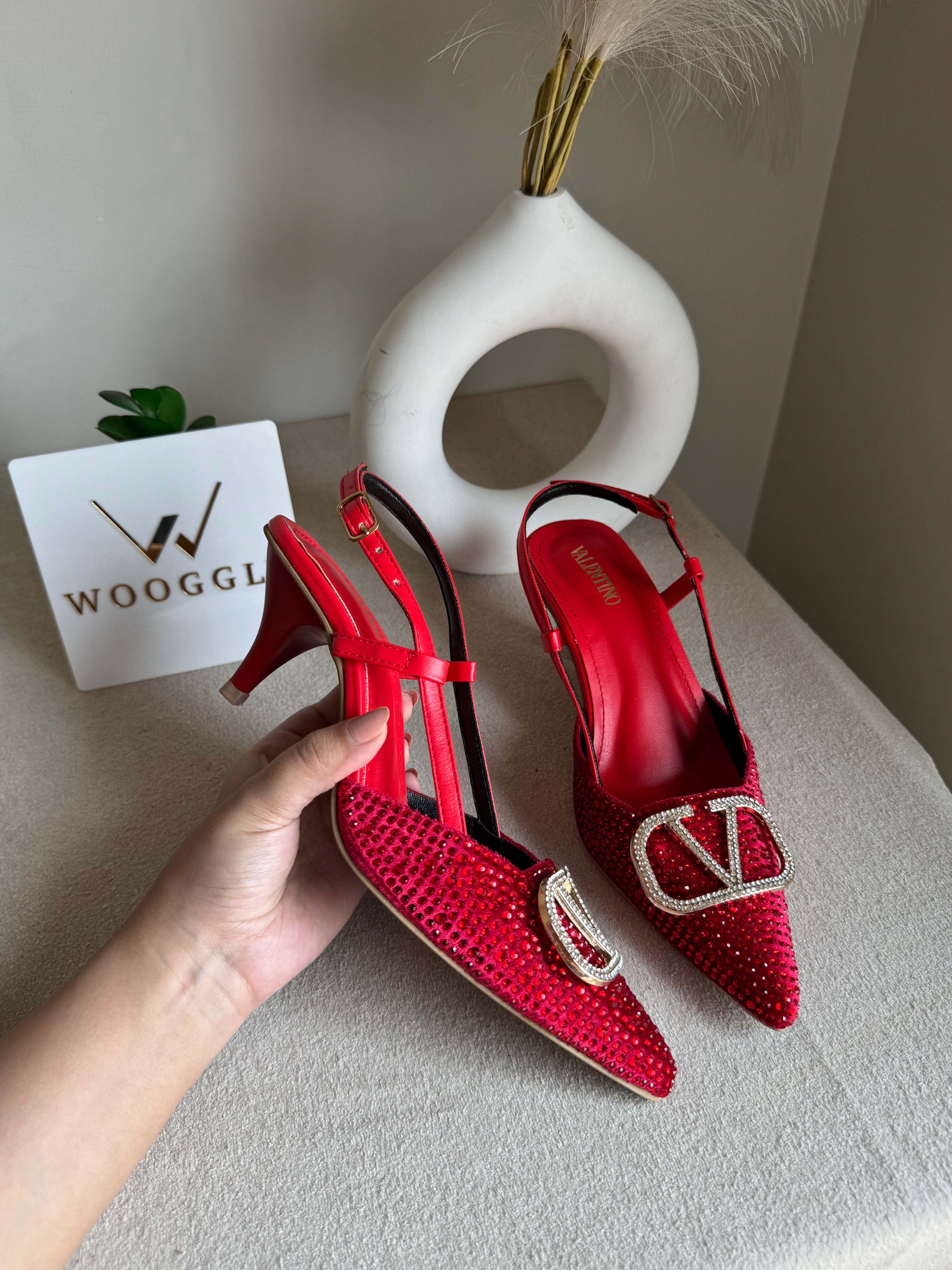 Essential Valentino Red Diamontee Heels