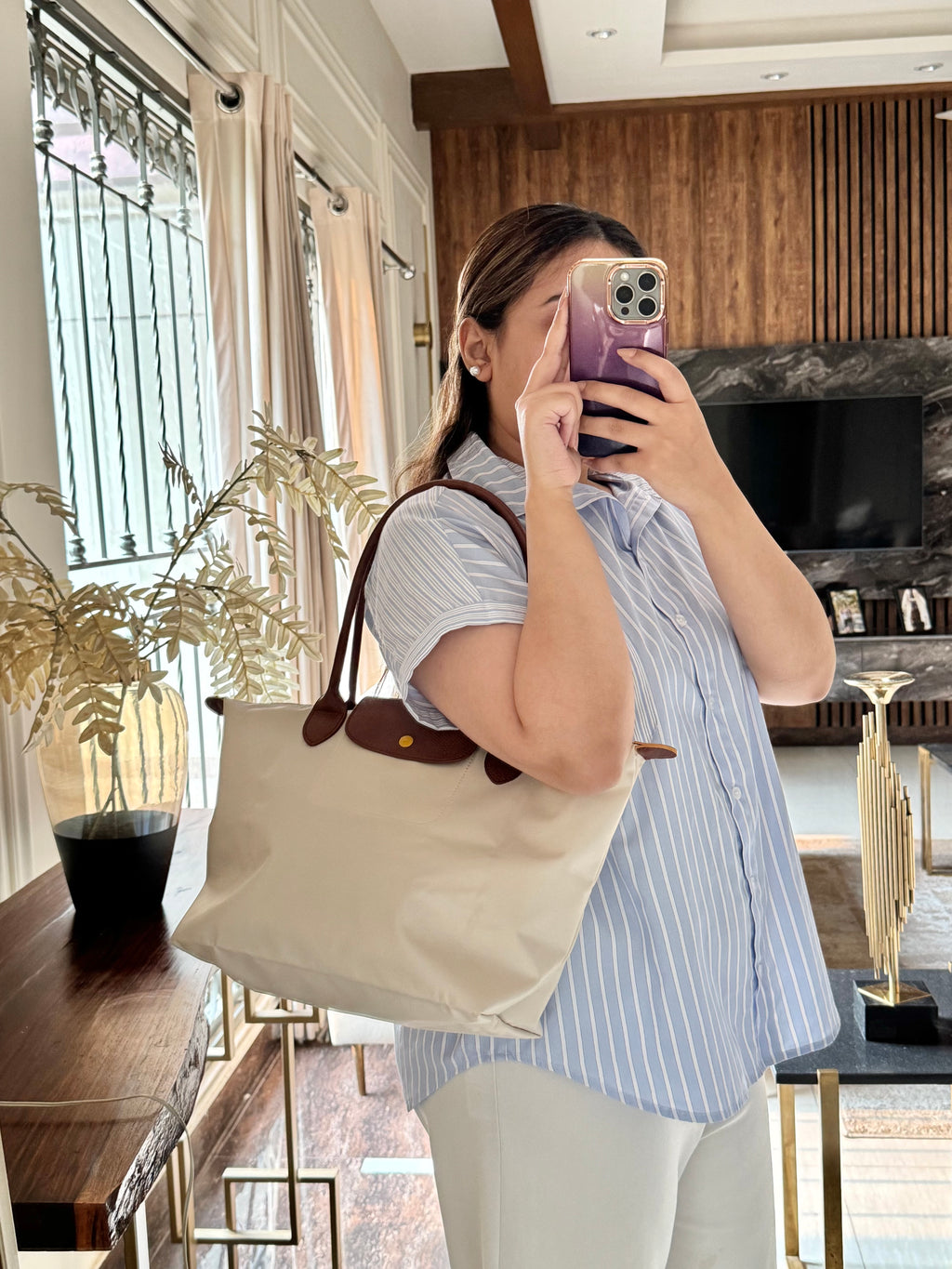 Longchamp Tote - Large  Off White (NO LOGO)