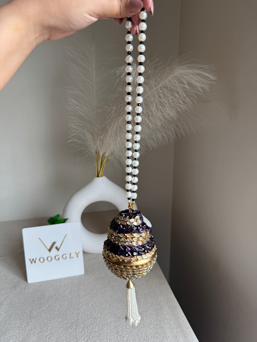 Turkish Potli - Gold Magenta Pearl
